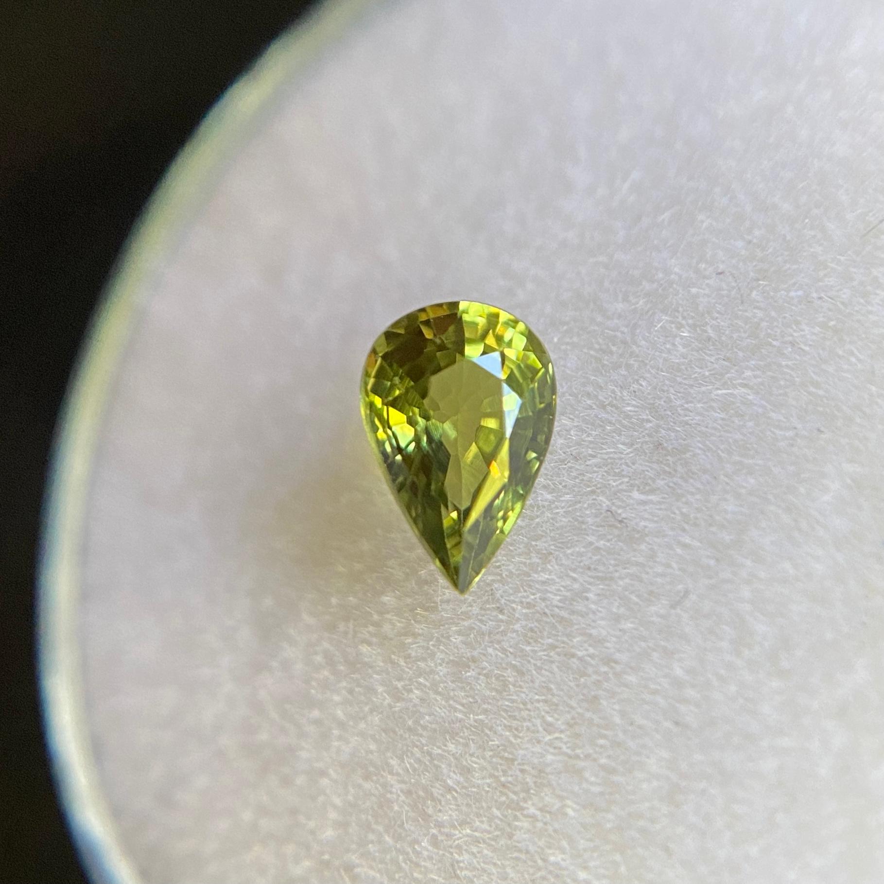 Fine Vivid Yellow Green Australian Sapphire 0.60ct Pear Cut Untreated 1