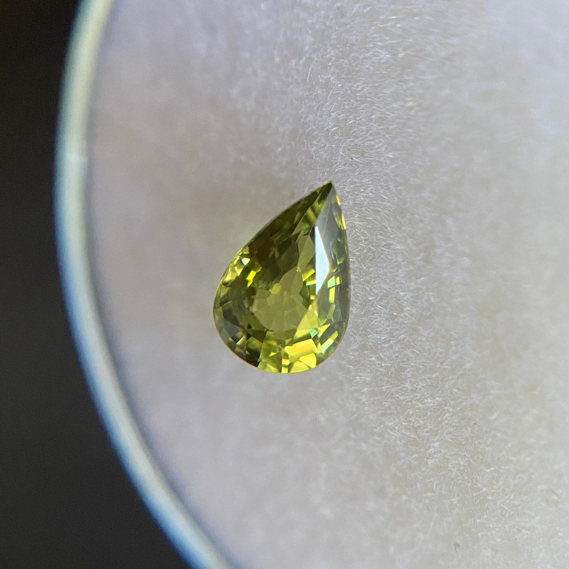 Fine Vivid Yellow Green Australian Sapphire 0.60ct Pear Cut Untreated 2