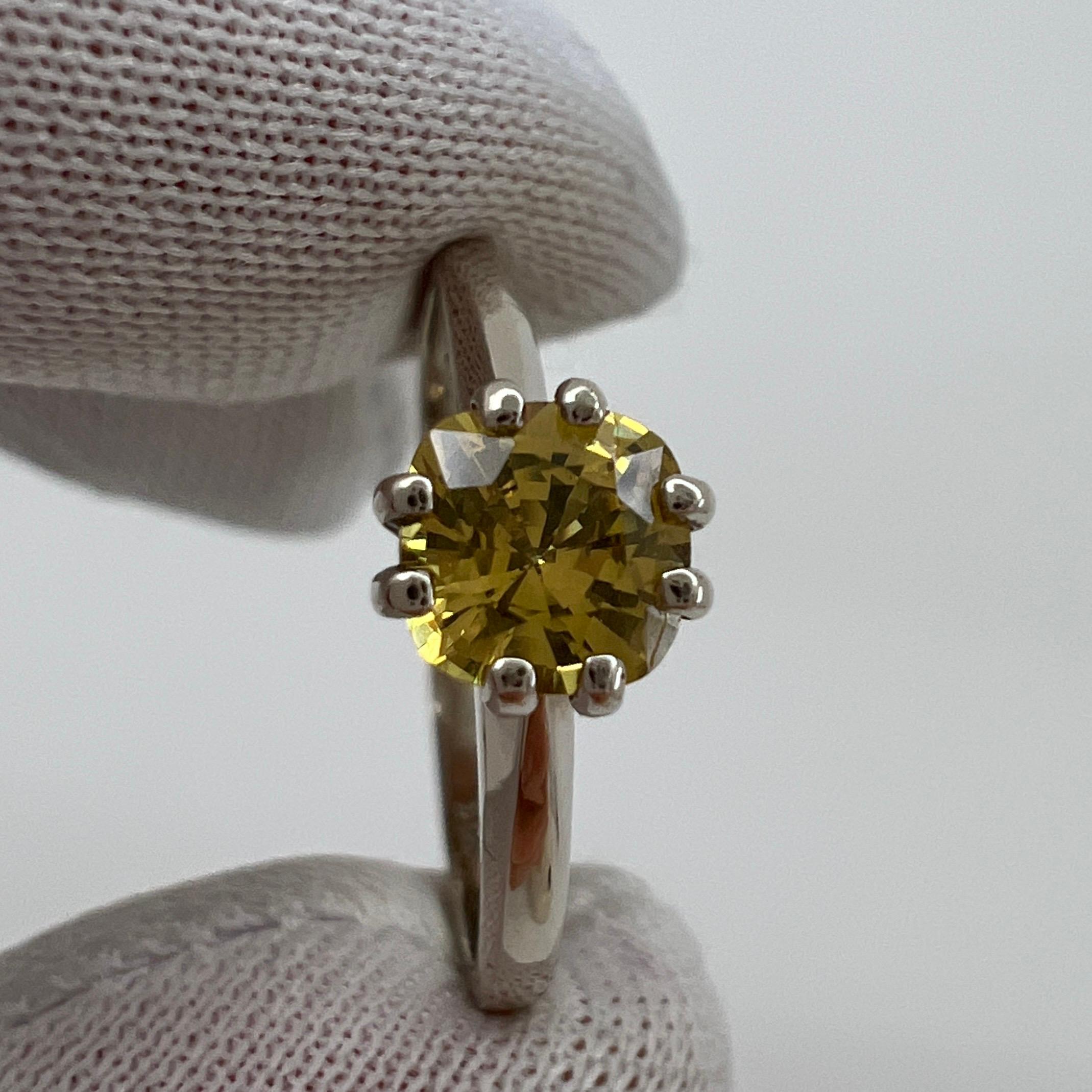 Fine Vivid Yellow Orange Sapphire Superb Cushion Cut White Gold Solitaire Ring In New Condition For Sale In Birmingham, GB