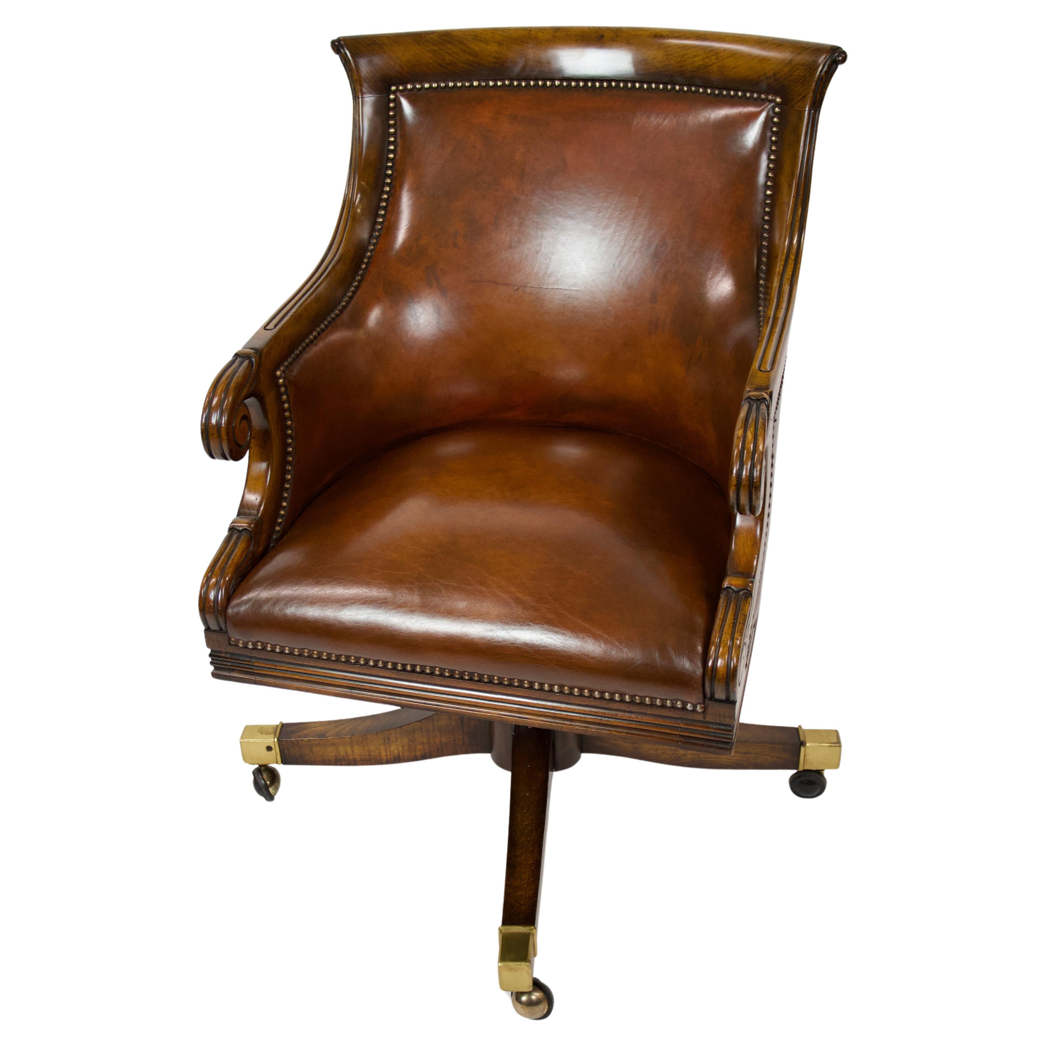  Fine W1V Style Mahogany & leather desk chair For Sale