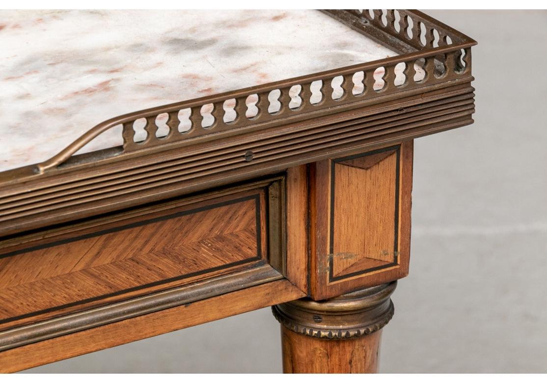 Mid-20th Century Fine Walnut Parquetry Decorated Marble Top Coffee Table
