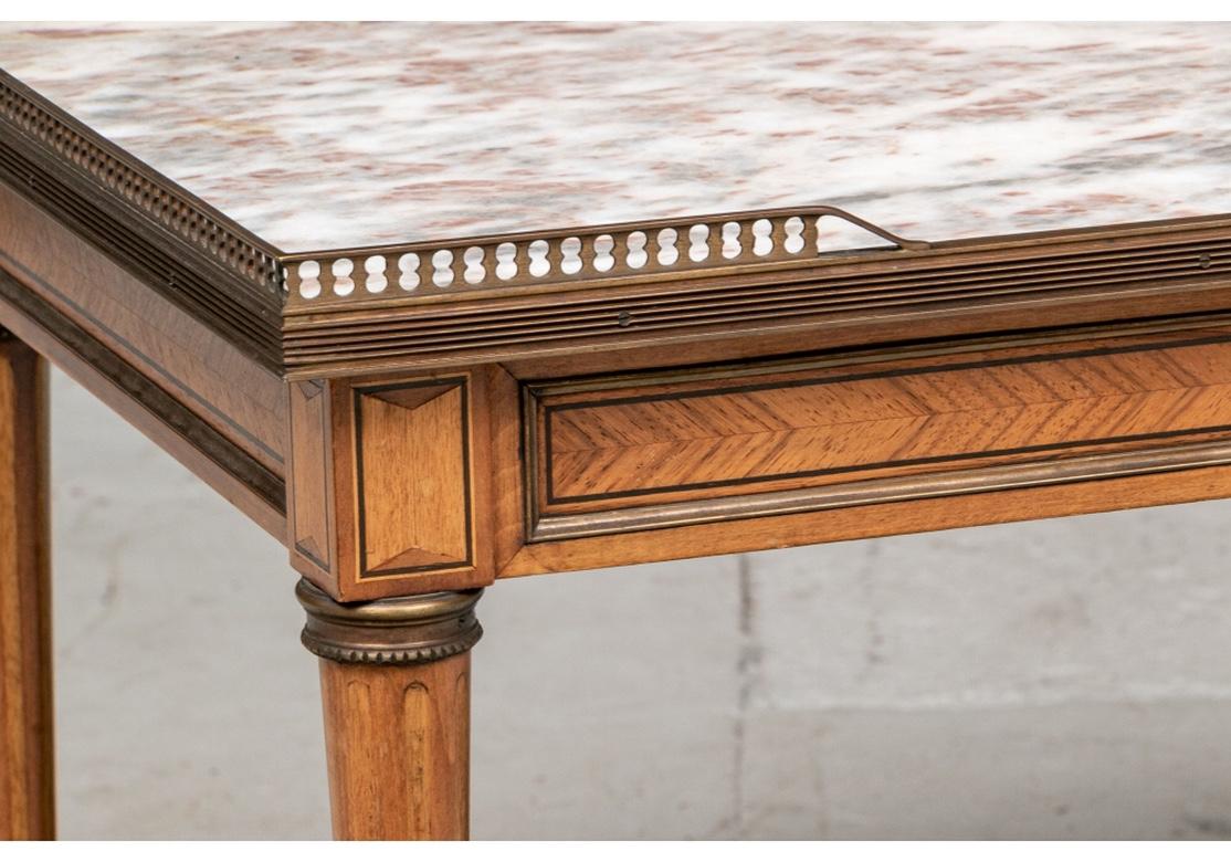 Fine Walnut Parquetry Decorated Marble Top Coffee Table 3