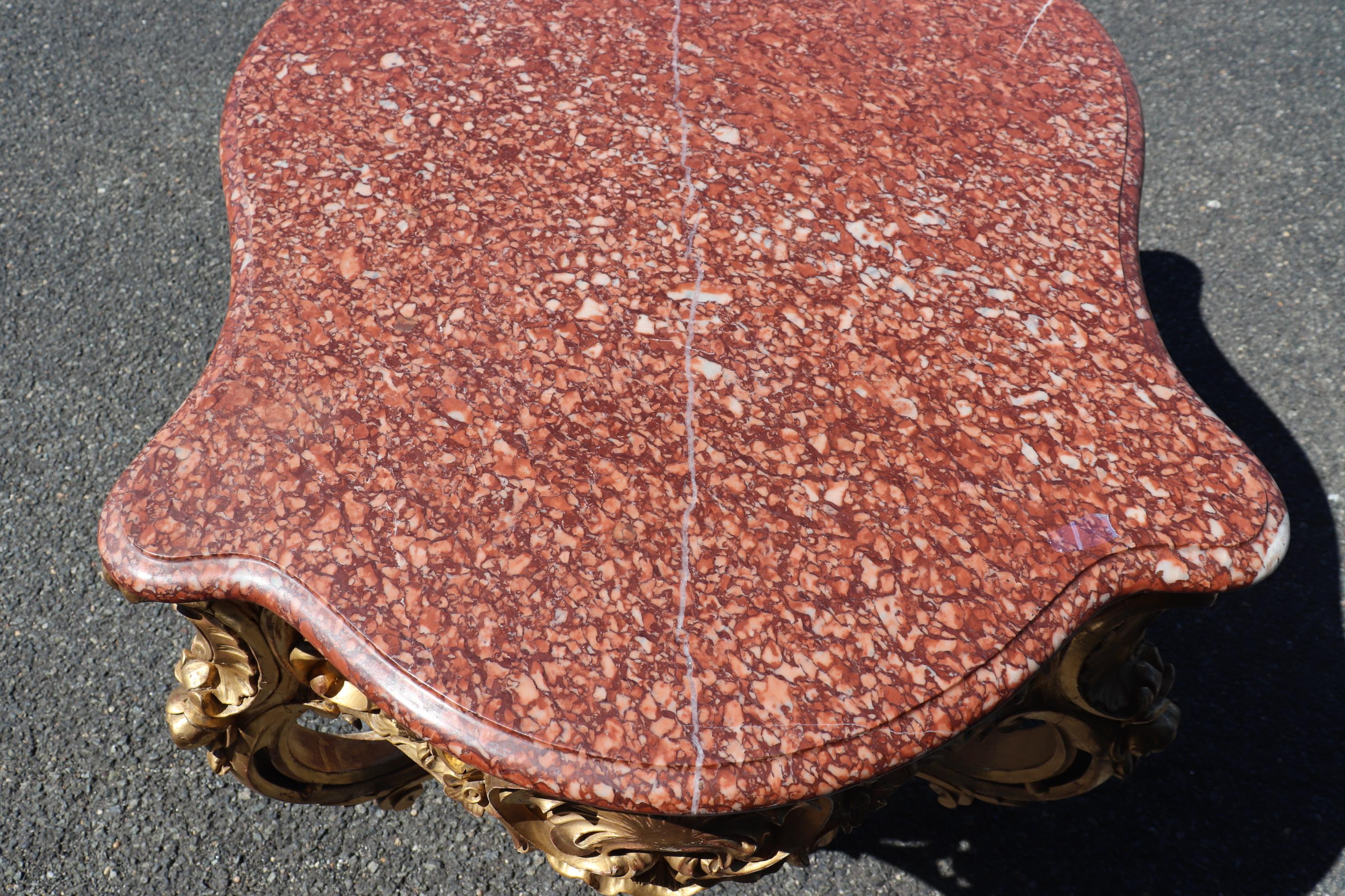 Fine Water-Gilded Rouge Marble Top Louis XV Rococo Center Table Circa 1900 For Sale 7