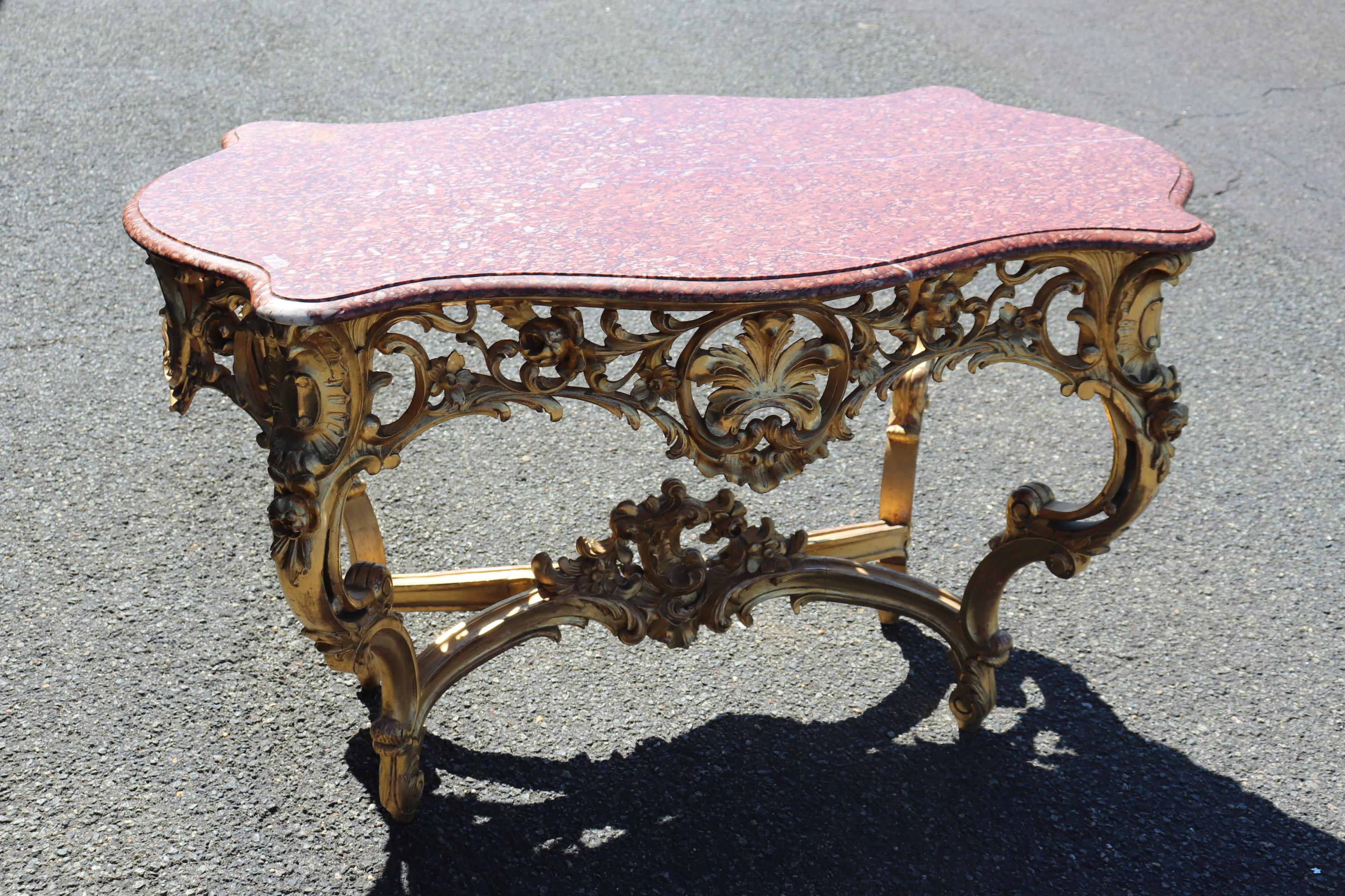 Fine Water-Gilded Rouge Marble Top Louis XV Rococo Center Table Circa 1900 For Sale 11