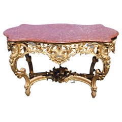 Antique Fine Water-Gilded Rouge Marble Top Louis XV Rococo Center Table Circa 1900