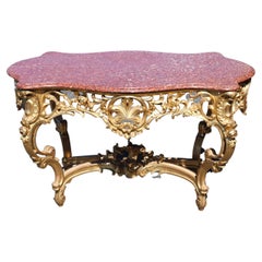 Fine Water-Gilded Rouge Marble Top Louis XV Rococo Center Table Circa 1900