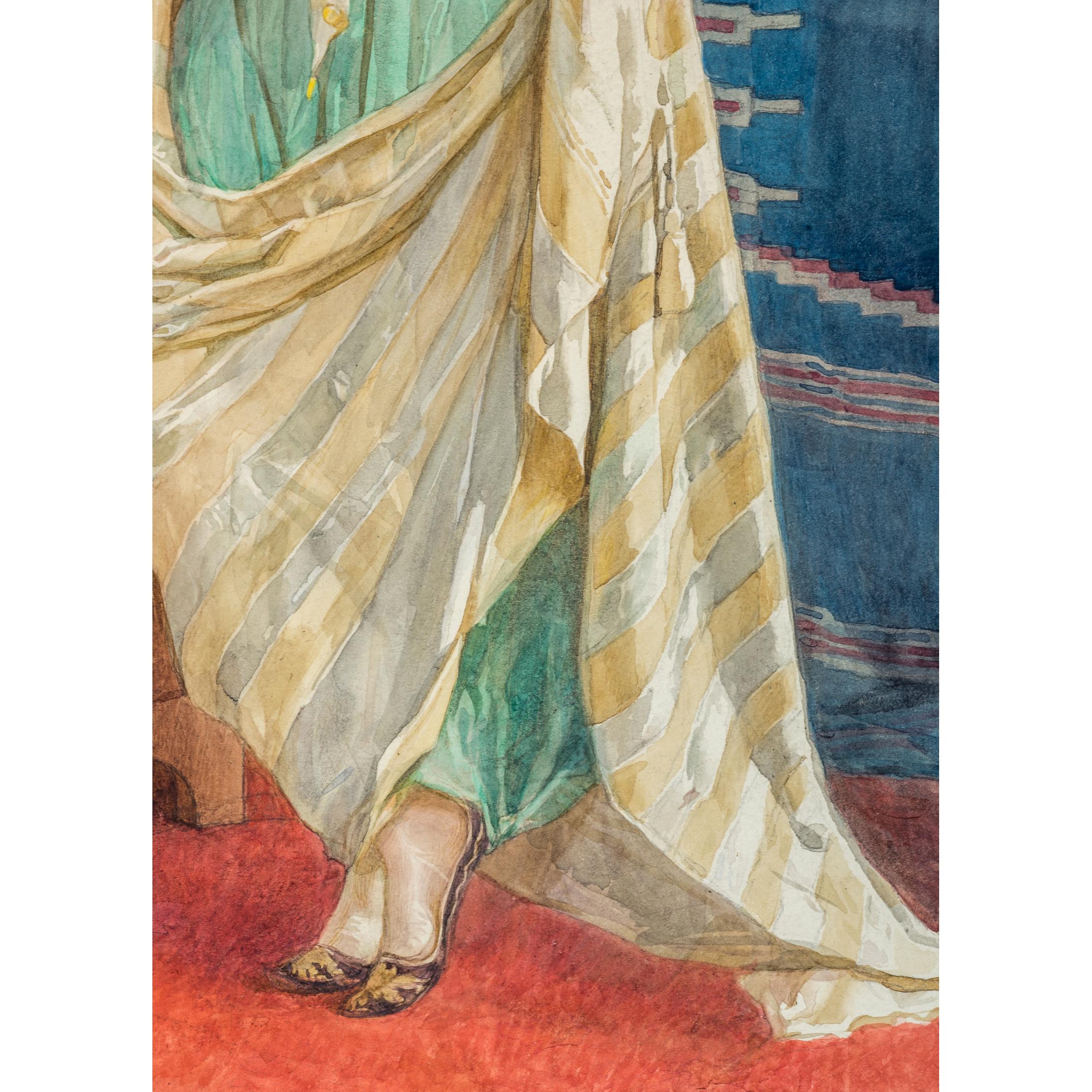 19th Century Fine Watercolor Painting of an Orientalist Beauty by A. Simonetti