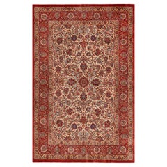 Elfenbeinfarbener persischer Qum-Teppich aus Seide mit gewebtem Blumenmuster im Vintage-Design 3'4" x 5'2"