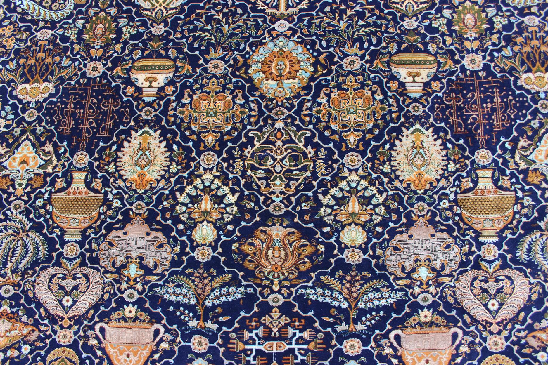 Fine Weave Persian Antique Tabriz Carpet with Intricate Design in Blue Color For Sale 3