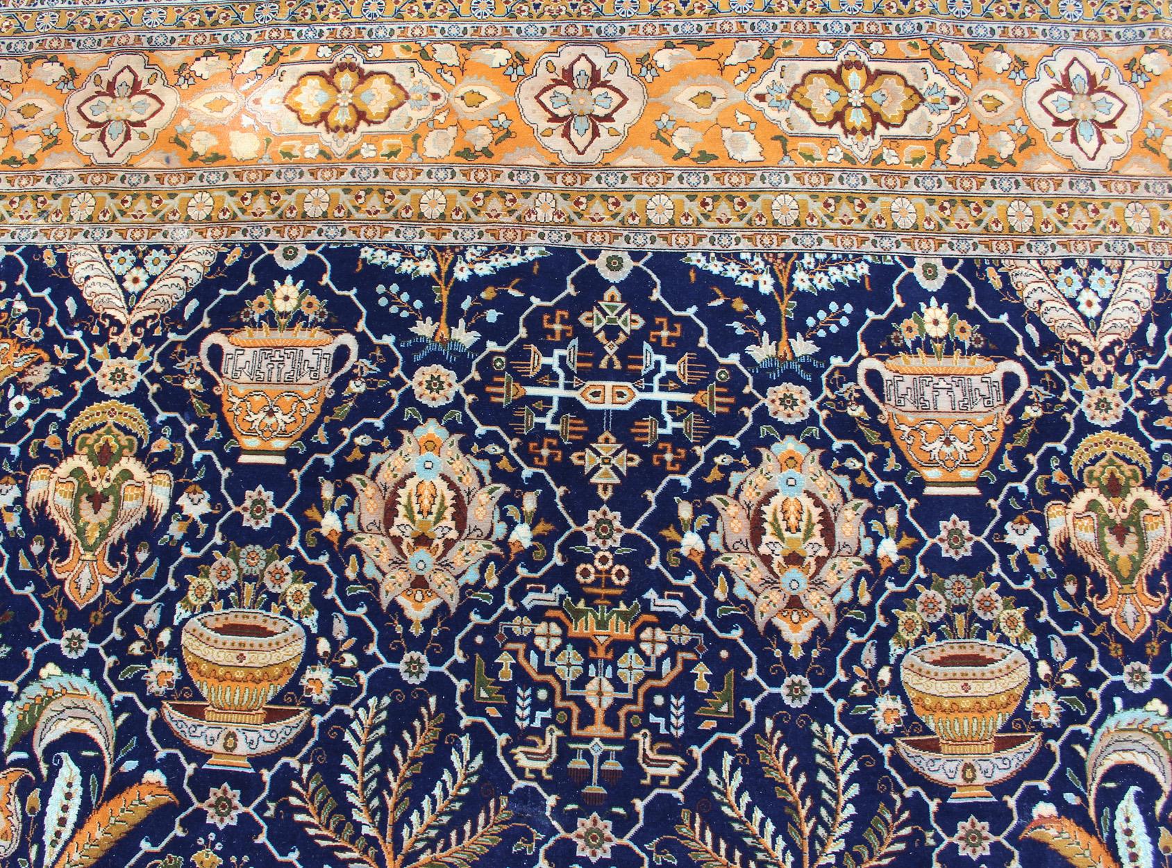 Fine Weave Persian Antique Tabriz Carpet with Intricate Design in Blue Color For Sale 4