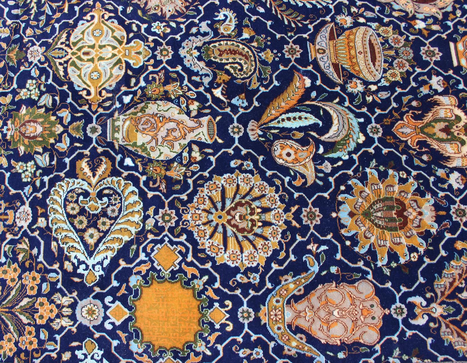 Fine Weave Persian Antique Tabriz Carpet with Intricate Design in Blue Color For Sale 5