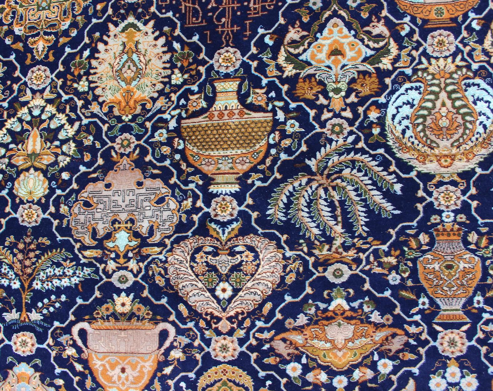 Fine Weave Persian Antique Tabriz Carpet with Intricate Design in Blue Color For Sale 6