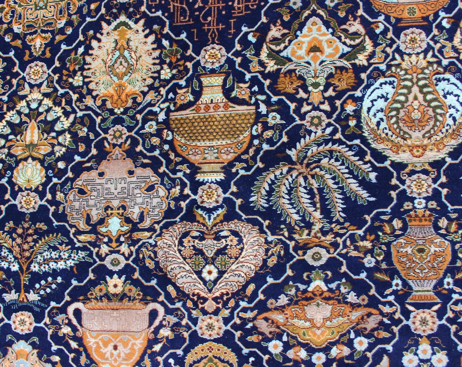 Fein gewebter antiker persischer Täbriz-Teppich mit kompliziertem Muster in blauer Farbe im Angebot 5