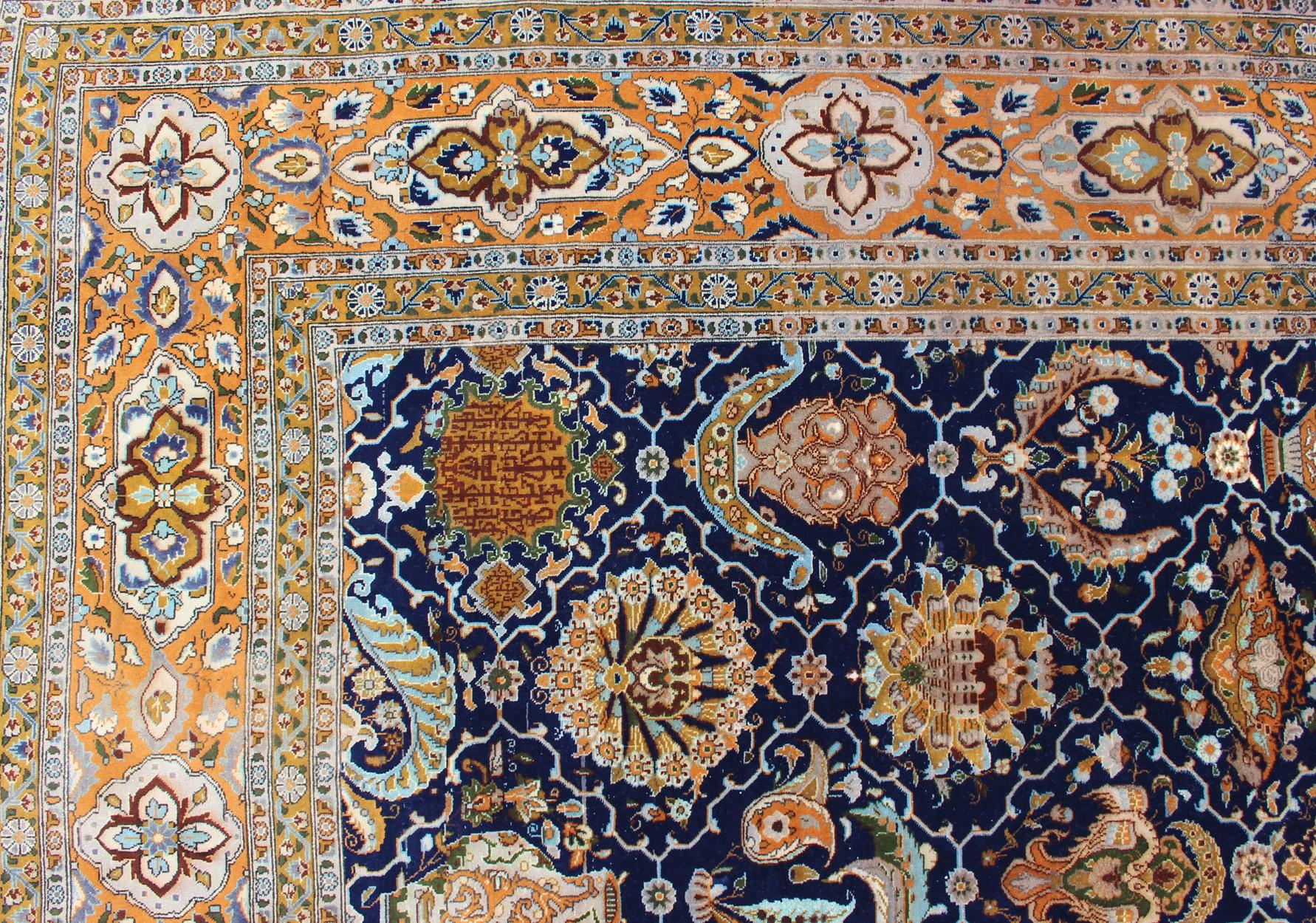Fine Weave Persian Antique Tabriz Carpet with Intricate Design in Blue Color For Sale 7