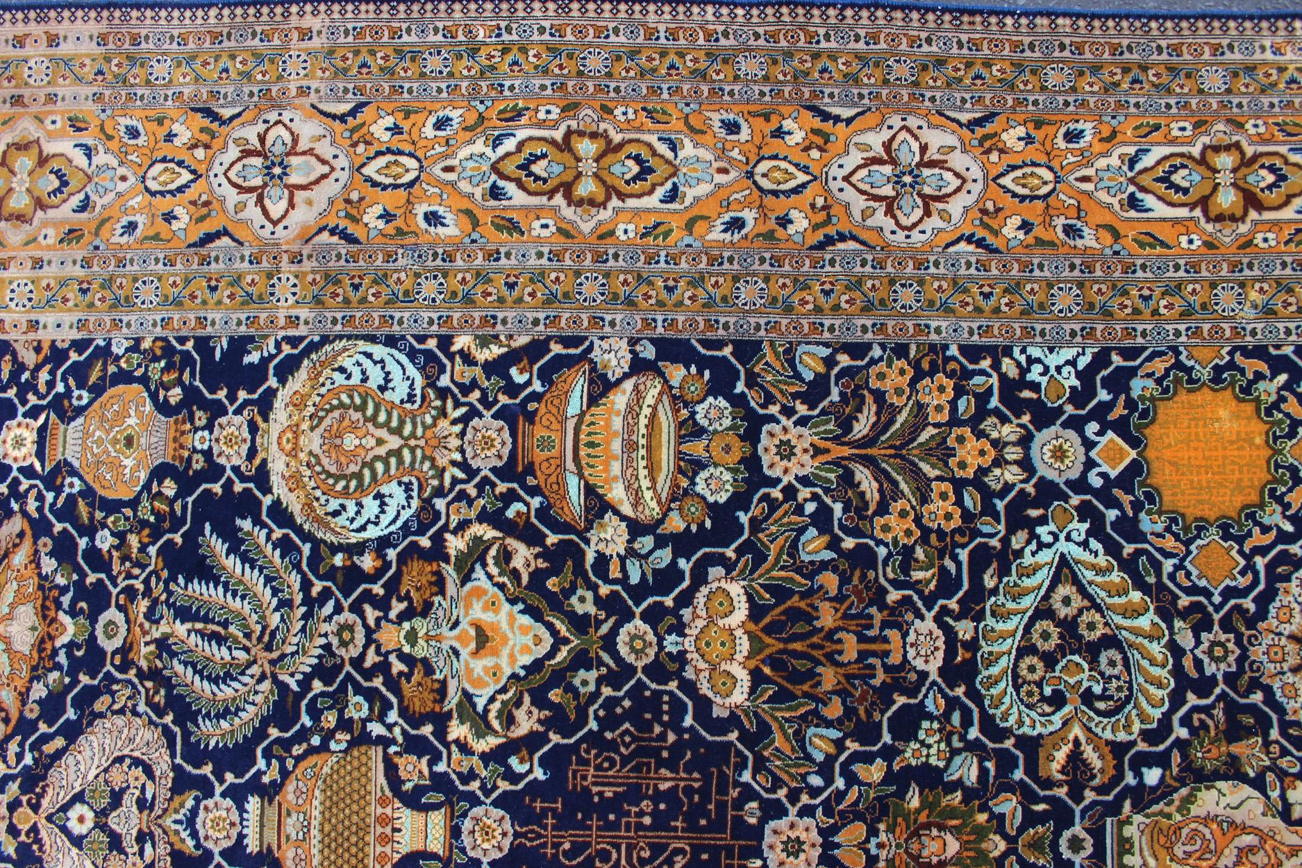 Fine Weave Persian Antique Tabriz Carpet with Intricate Design in Blue Color For Sale 8