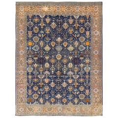 Fine Weave Persian Antique Tabriz Carpet with Intricate Design in Blue Color