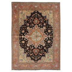 Fine Weave Persian Vintage Tabriz Carpet with Intricate Design in Black Color