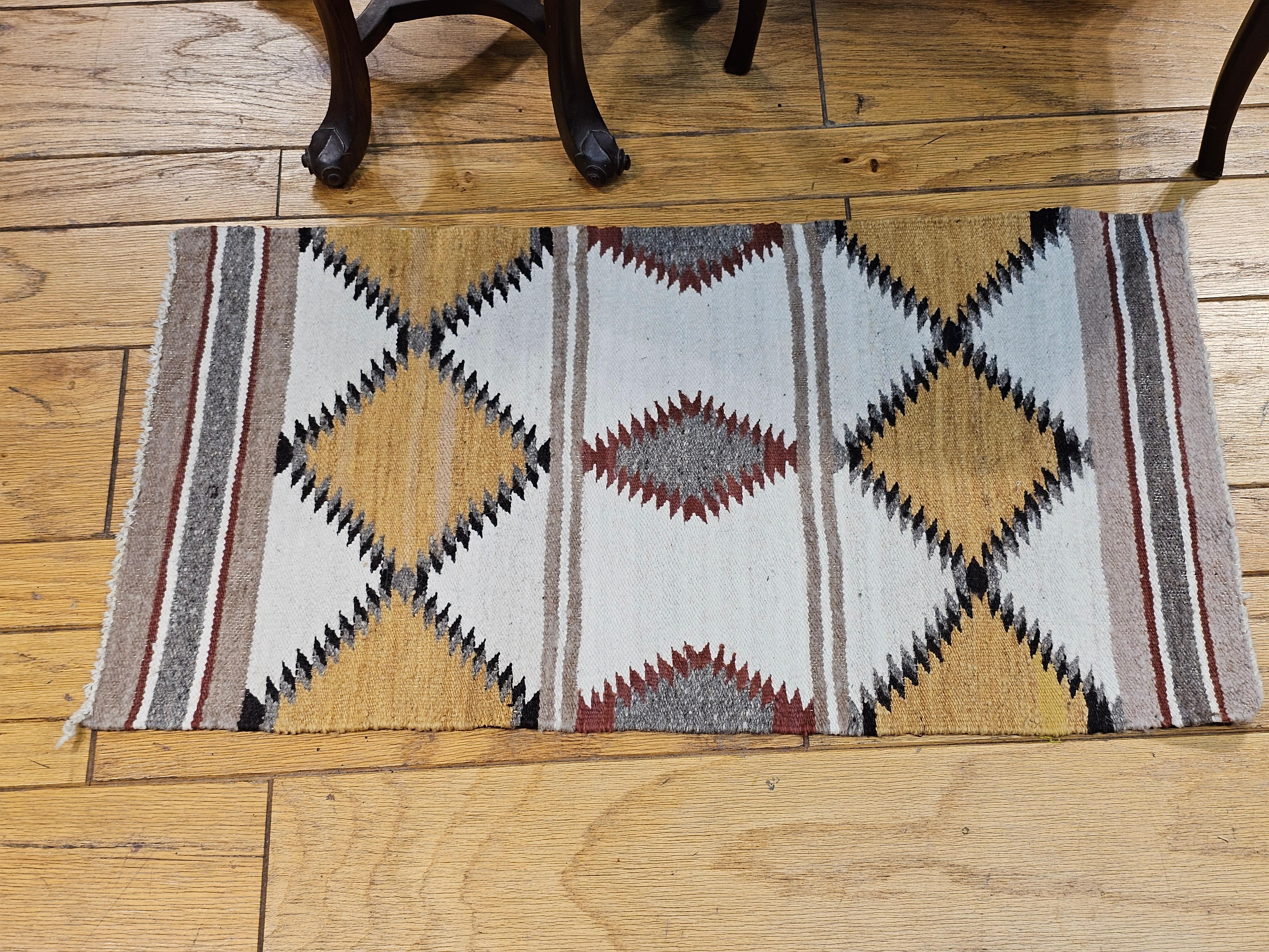 Hand-Knotted Vintage Native American Navajo Area Rug in Ivory, Gray, Brown, Black For Sale