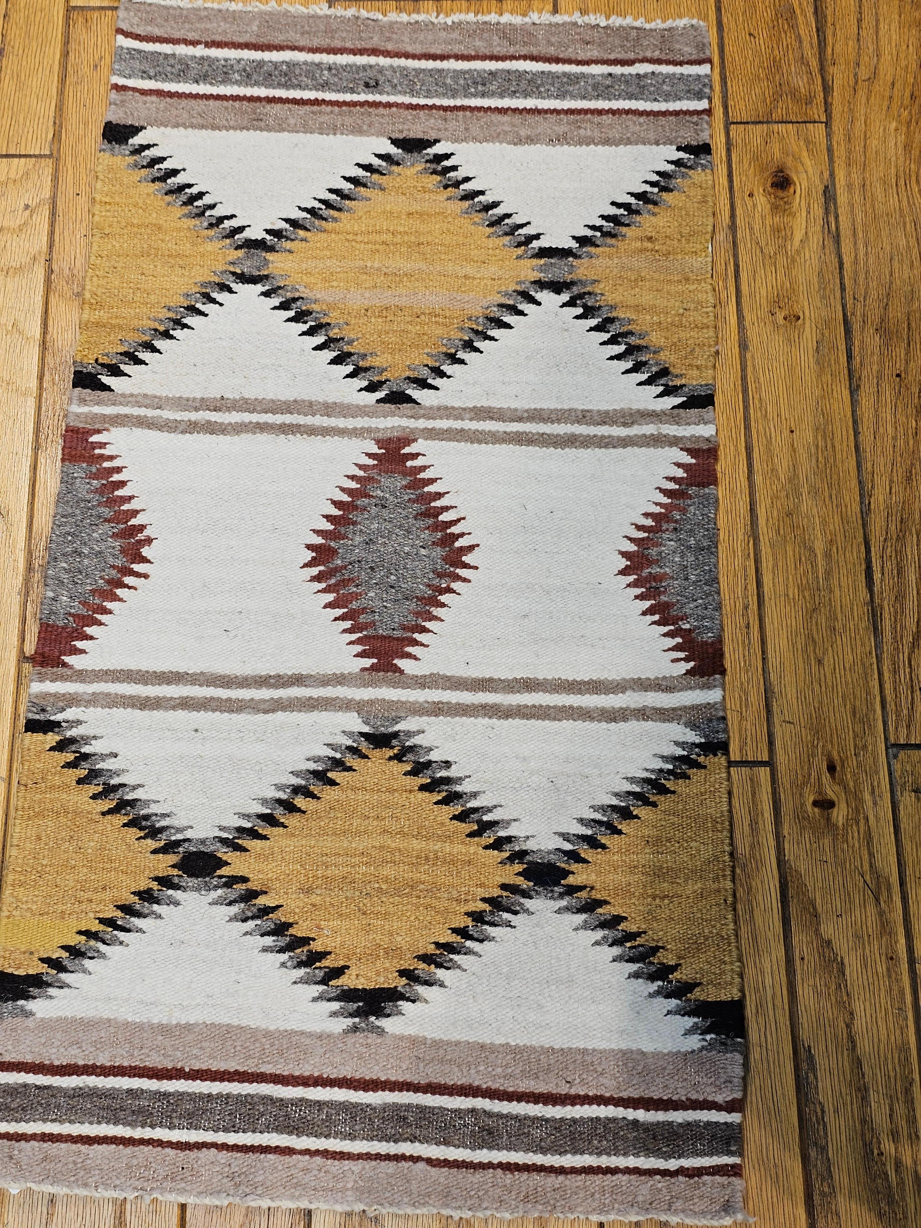 20th Century Vintage Native American Navajo Area Rug in Ivory, Gray, Brown, Black For Sale