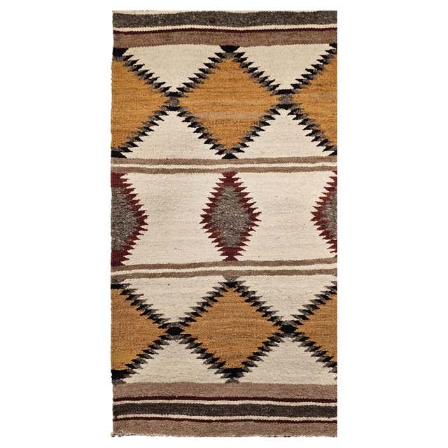 Vintage Native American Navajo Area Rug in Wide Band Pattern in Ivory ...