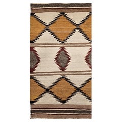Fine Weave Vintage Native American Navajo Area Rug in Ivory, Gray and Straw