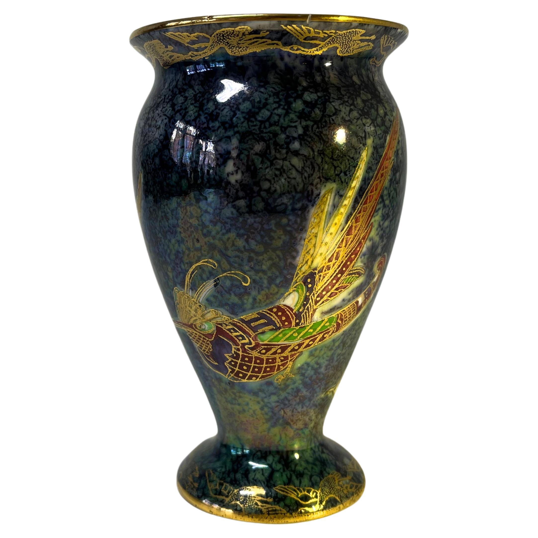 Vase balustre Wedgwood Ordinary Lustre avec oiseaux dorés exotiques #Z5986