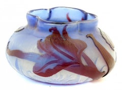 Fine Wheel-Cut and Fire-Polished Cameo Glass Vase, 'Flowers', Signed Gallé