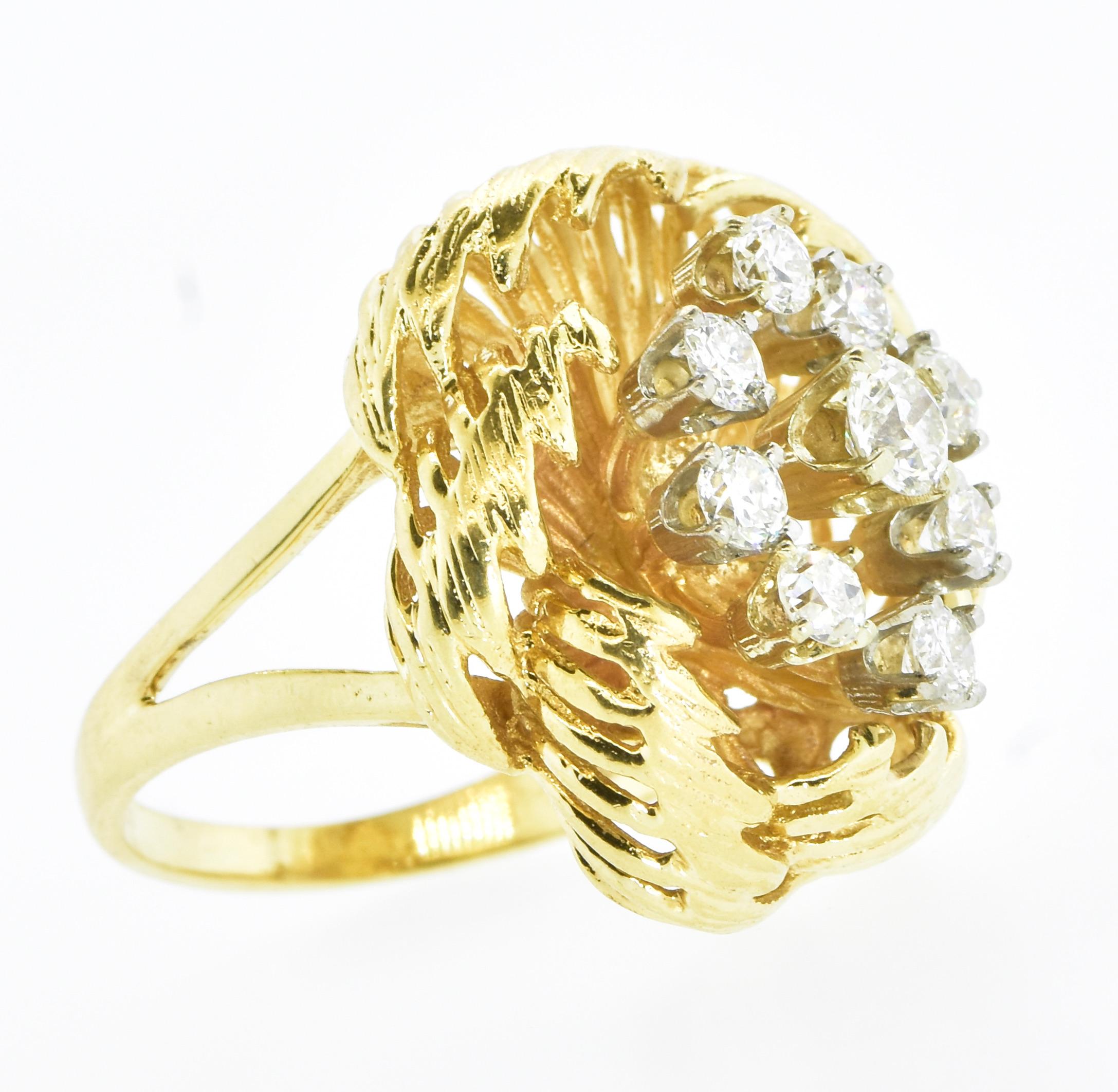 Modern Fine White Brilliant Cut Diamond and Gold Unusual and Striking Ring, circa 1960 For Sale