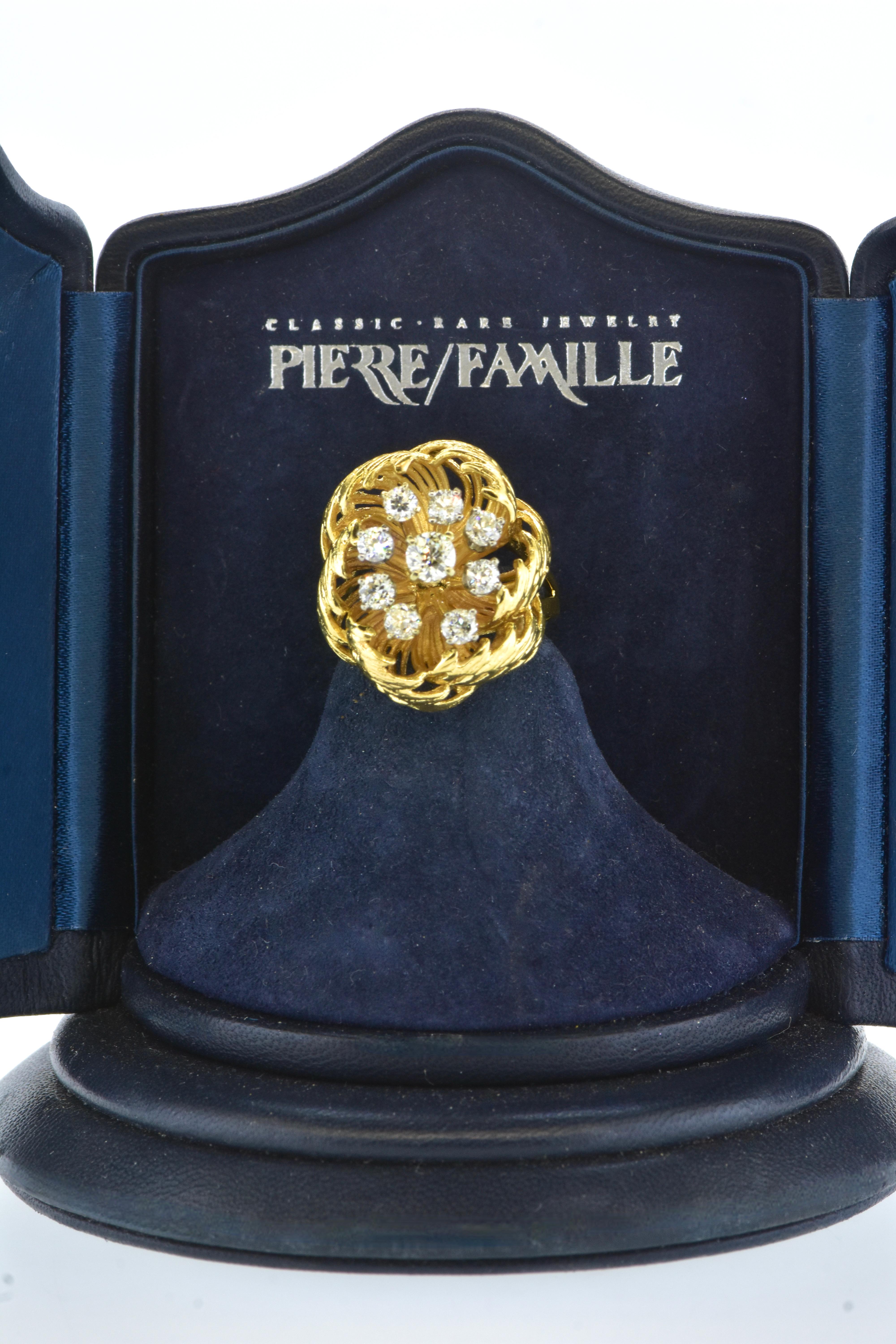 Fine White Brilliant Cut Diamond and Gold Unusual and Striking Ring, circa 1960 In Excellent Condition For Sale In Aspen, CO
