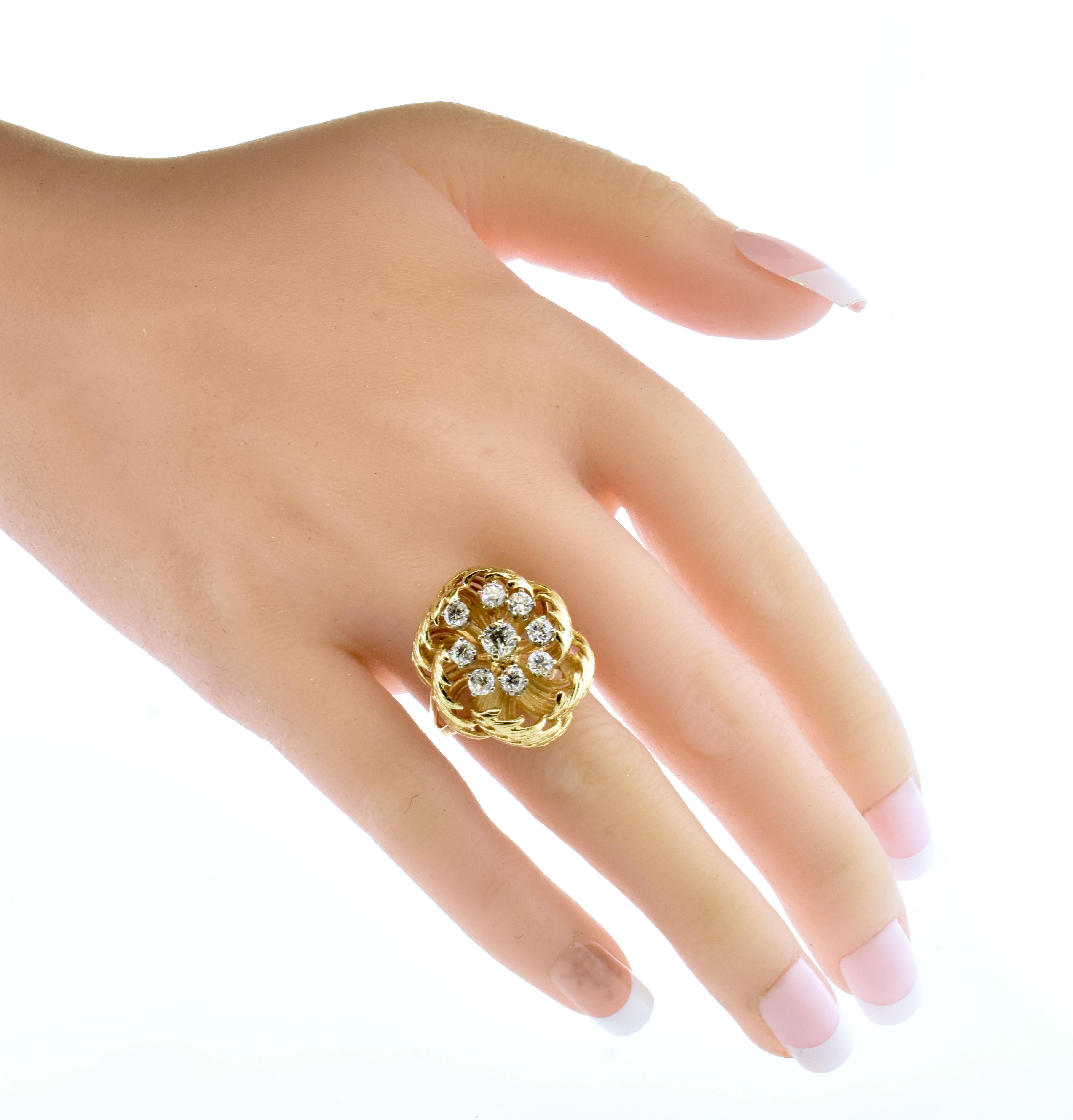 Women's or Men's Fine White Brilliant Cut Diamond and Gold Unusual and Striking Ring, circa 1960 For Sale