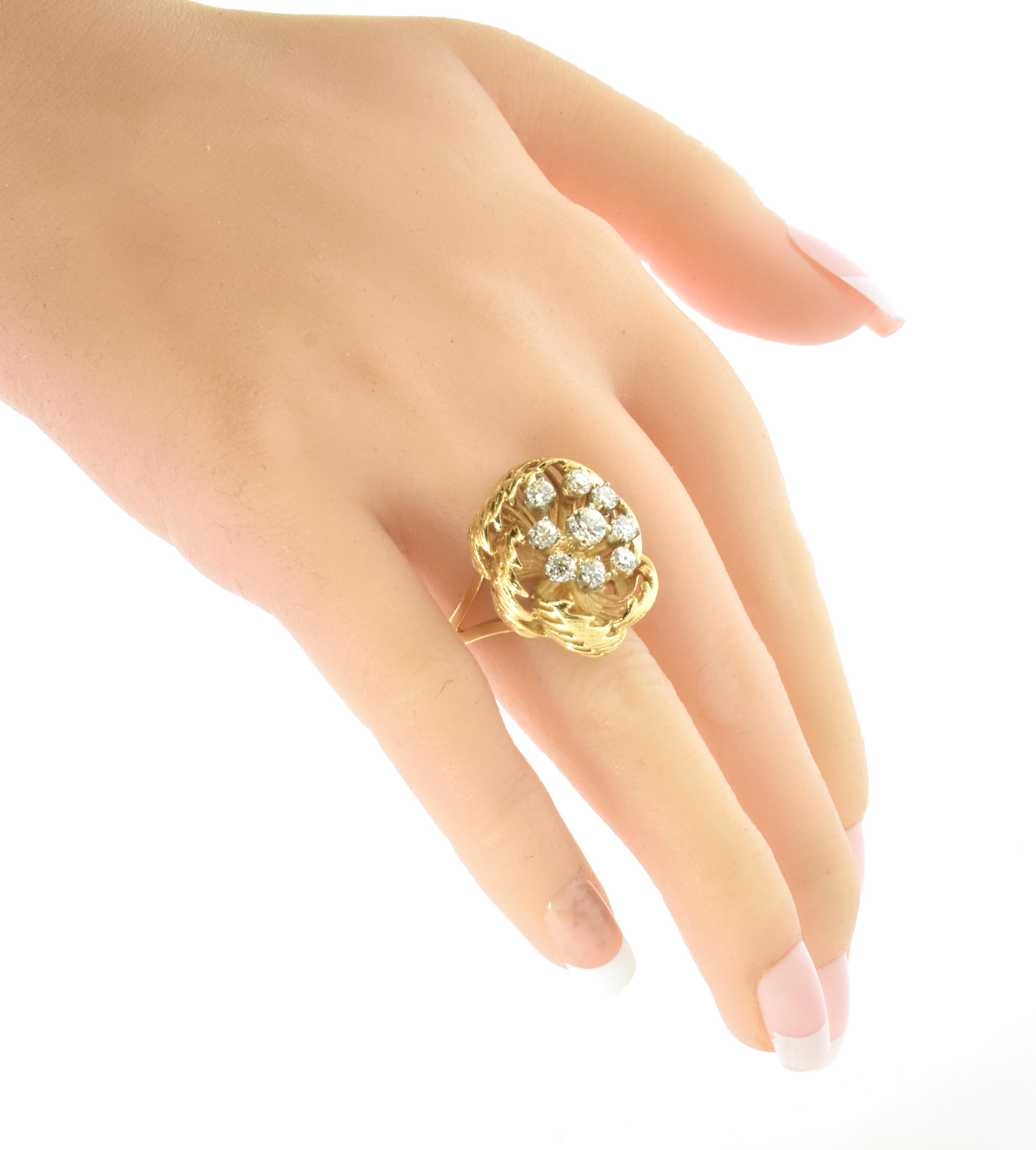 Fine White Brilliant Cut Diamond and Gold Unusual and Striking Ring, circa 1960 2