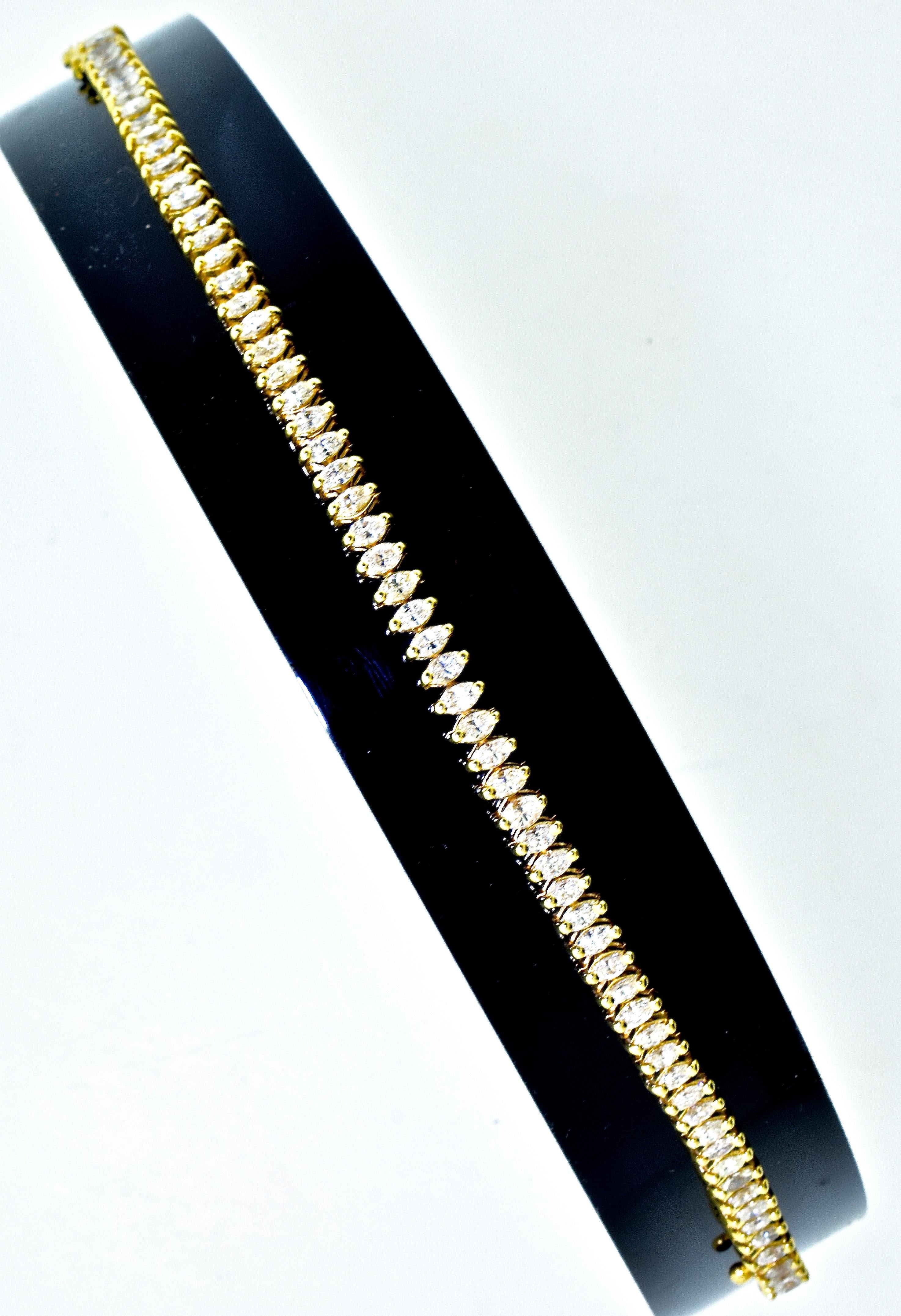Fine White Diamond and Yellow Gold Contemporary Flexible Bracelet 3