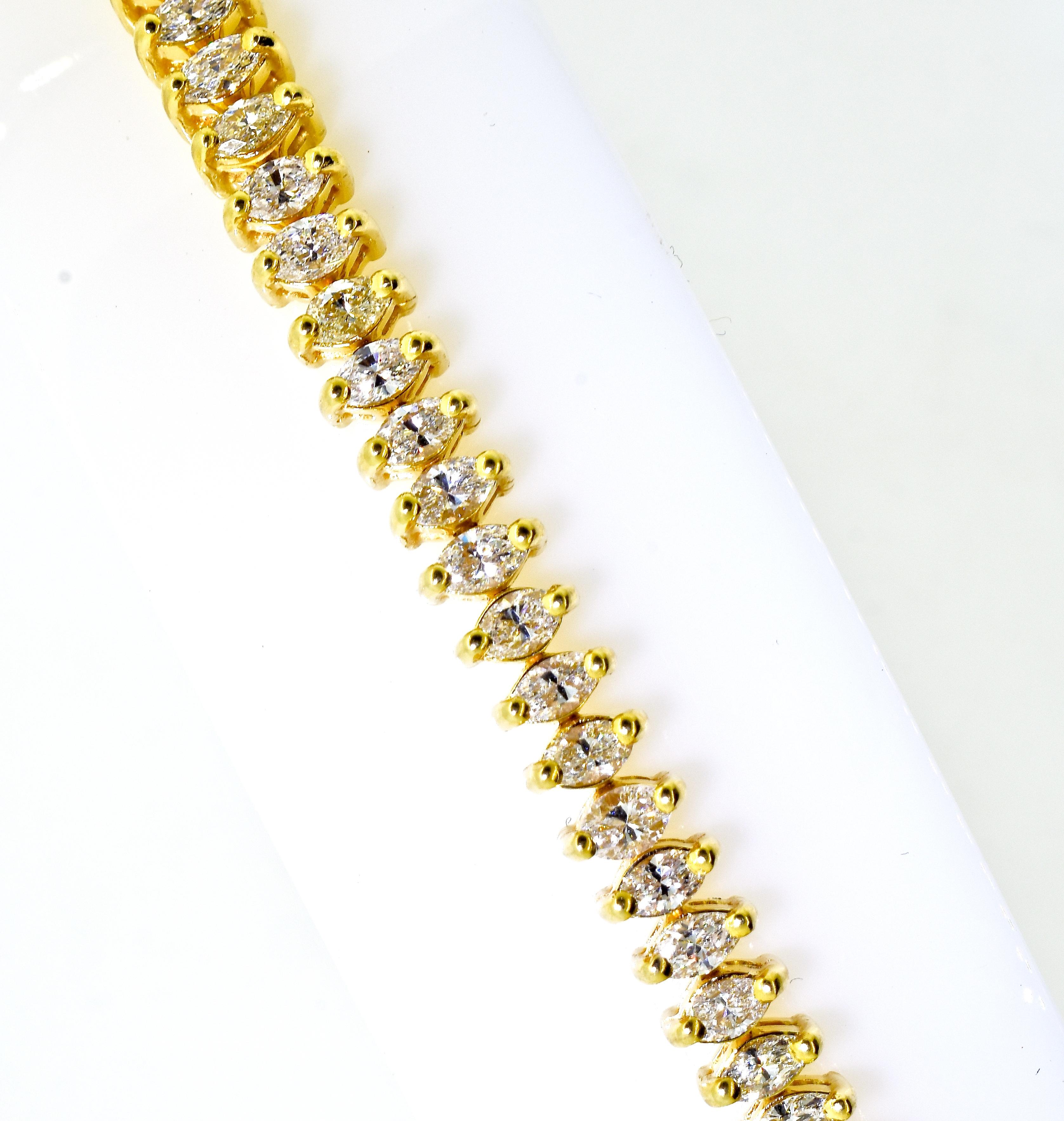 Fine White Diamond and Yellow Gold Contemporary Flexible Bracelet 1