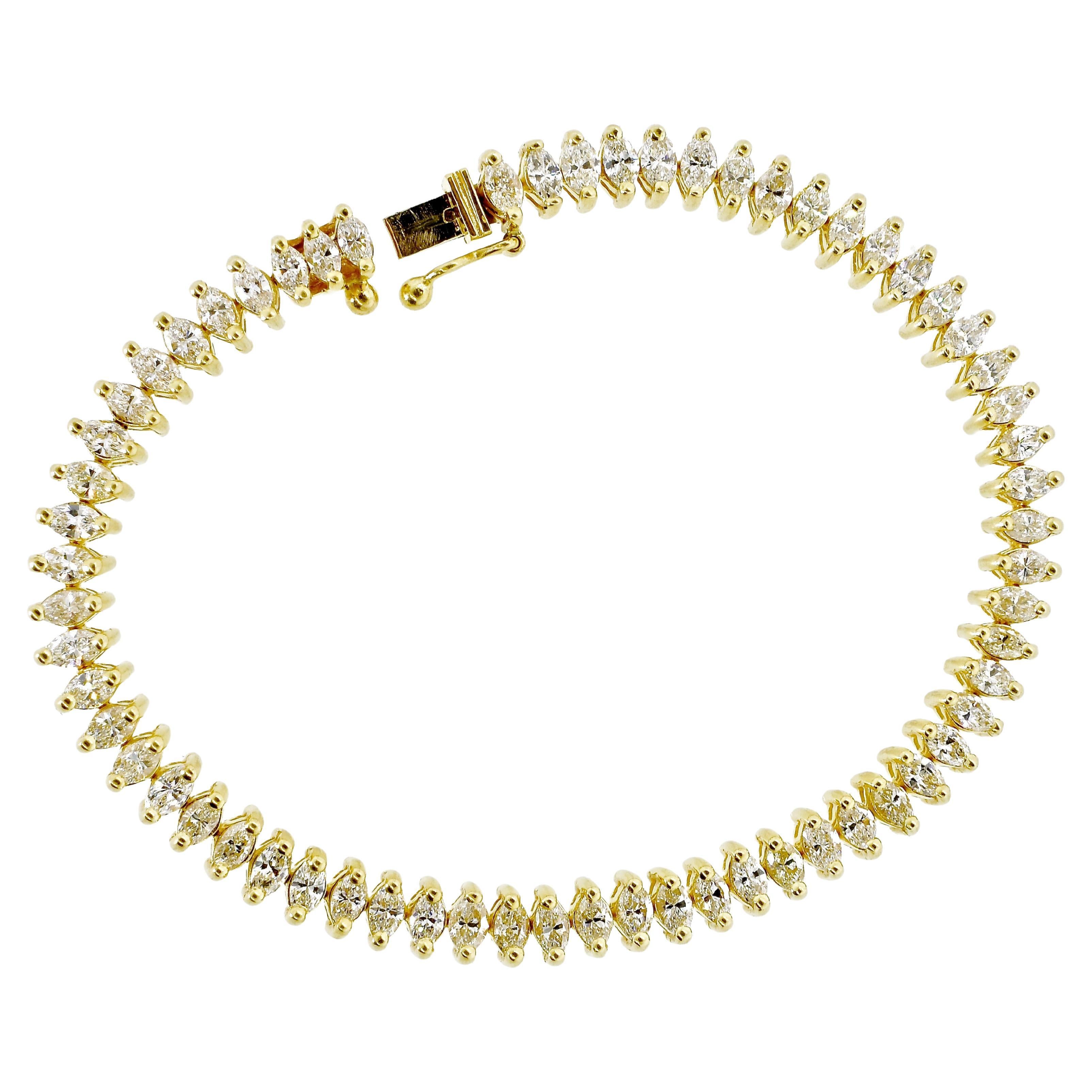 Fine White Diamond and Yellow Gold Contemporary Flexible Bracelet