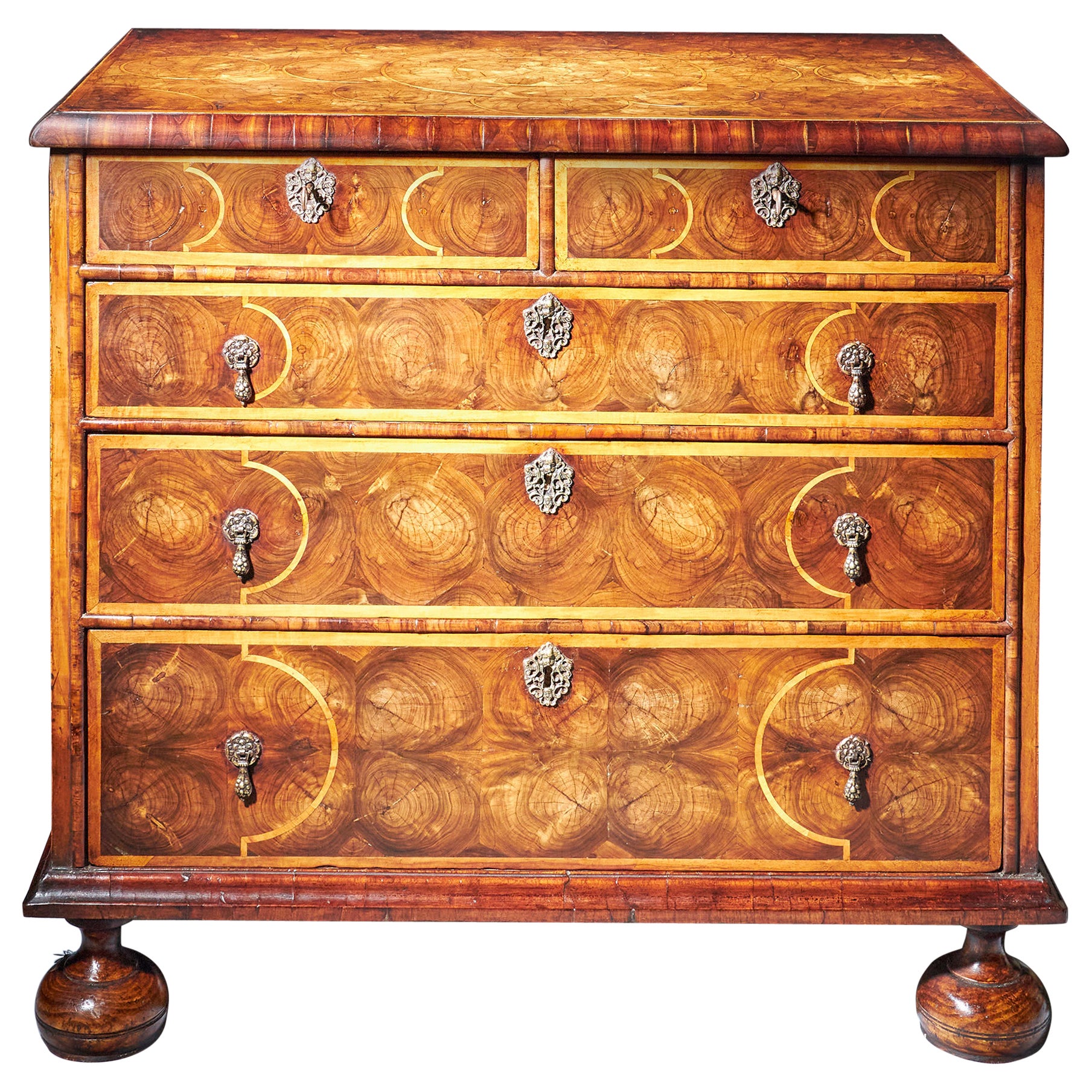 Fine William and Mary Olive Oyster and Laburnum Chest, circa 1680-1700