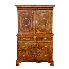 Fine William And Mary Oyster Veneer Cabinet On Chest