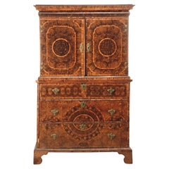 Fine William And Mary Oyster Veneer Cabinet On Chest