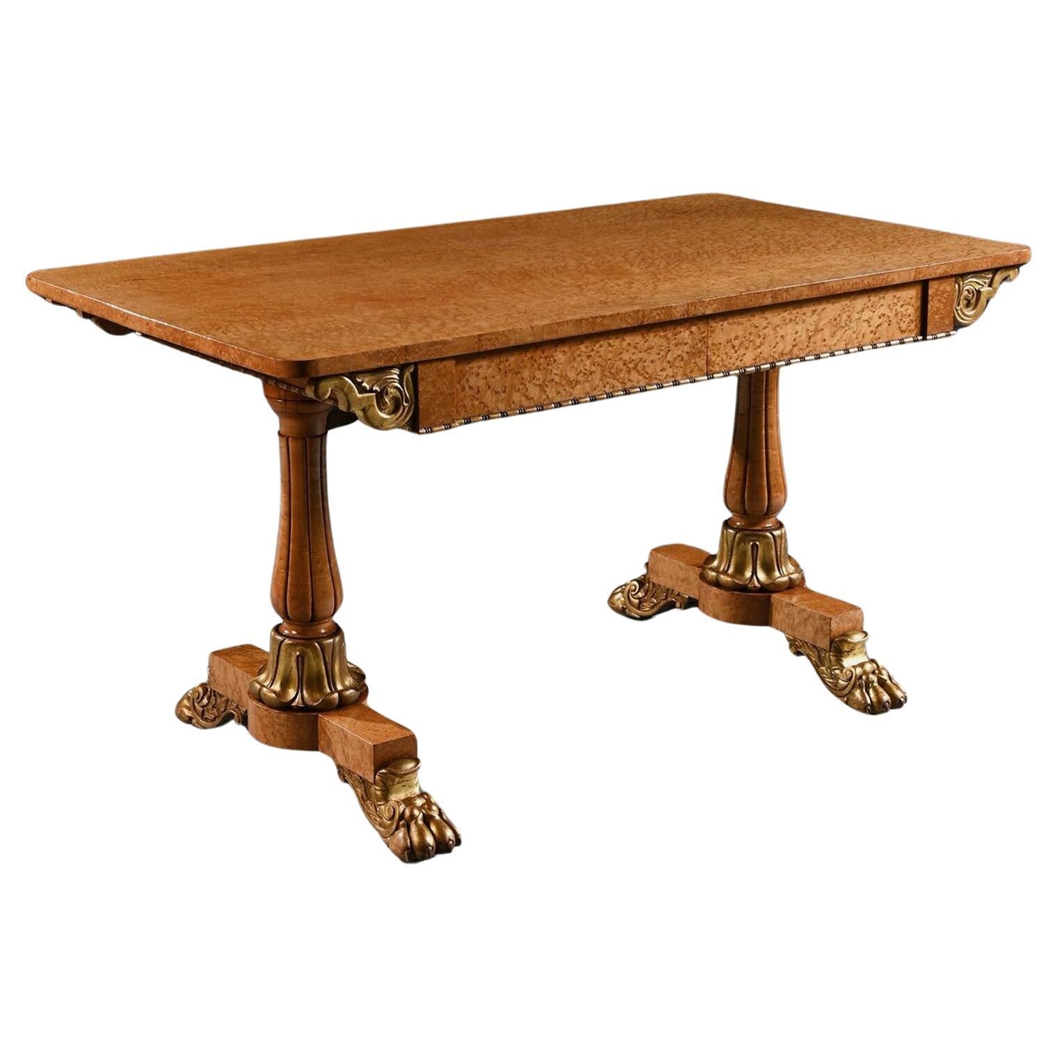 Fine William Iv Birdseye Maple and Carver Giltwood Library or Centre Table For Sale