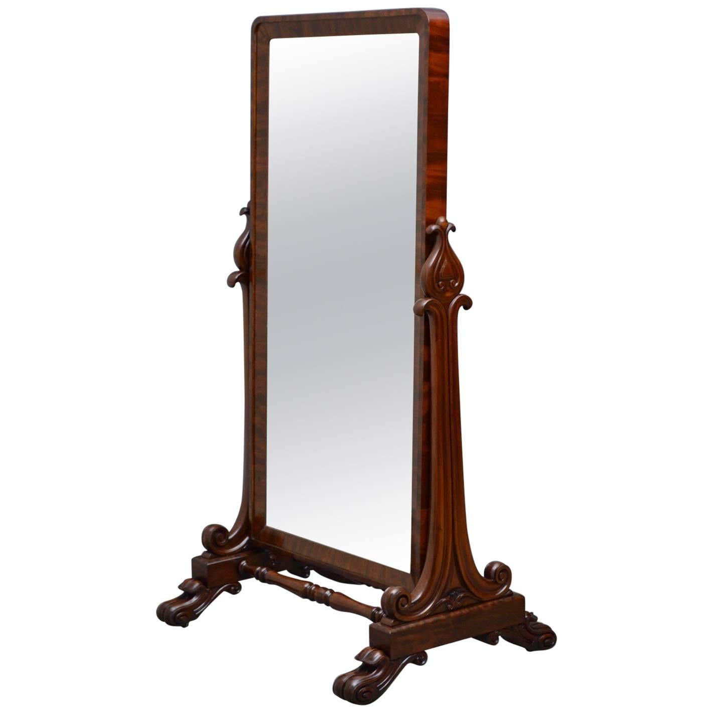 Fine William IV Cheval Mirror in Mahogany