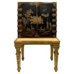 Antique Fine William & Mary Chinoiserie Cabinet on Giltwood Stand