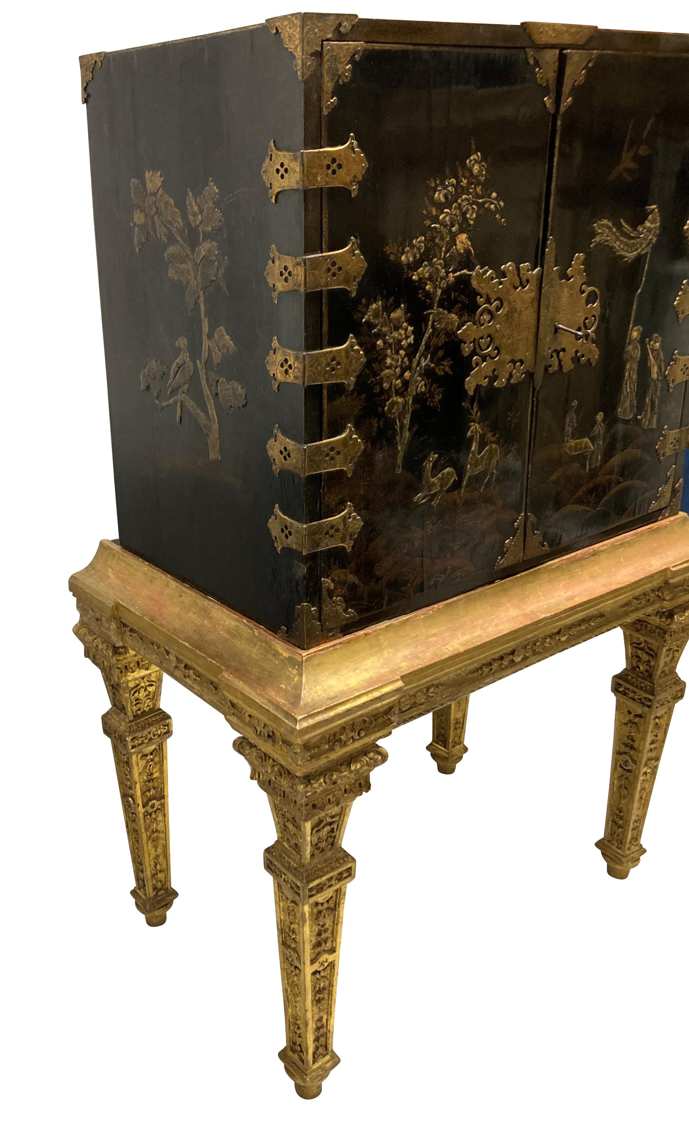 English Fine William & Mary Chinoiserie Cabinet on Stand