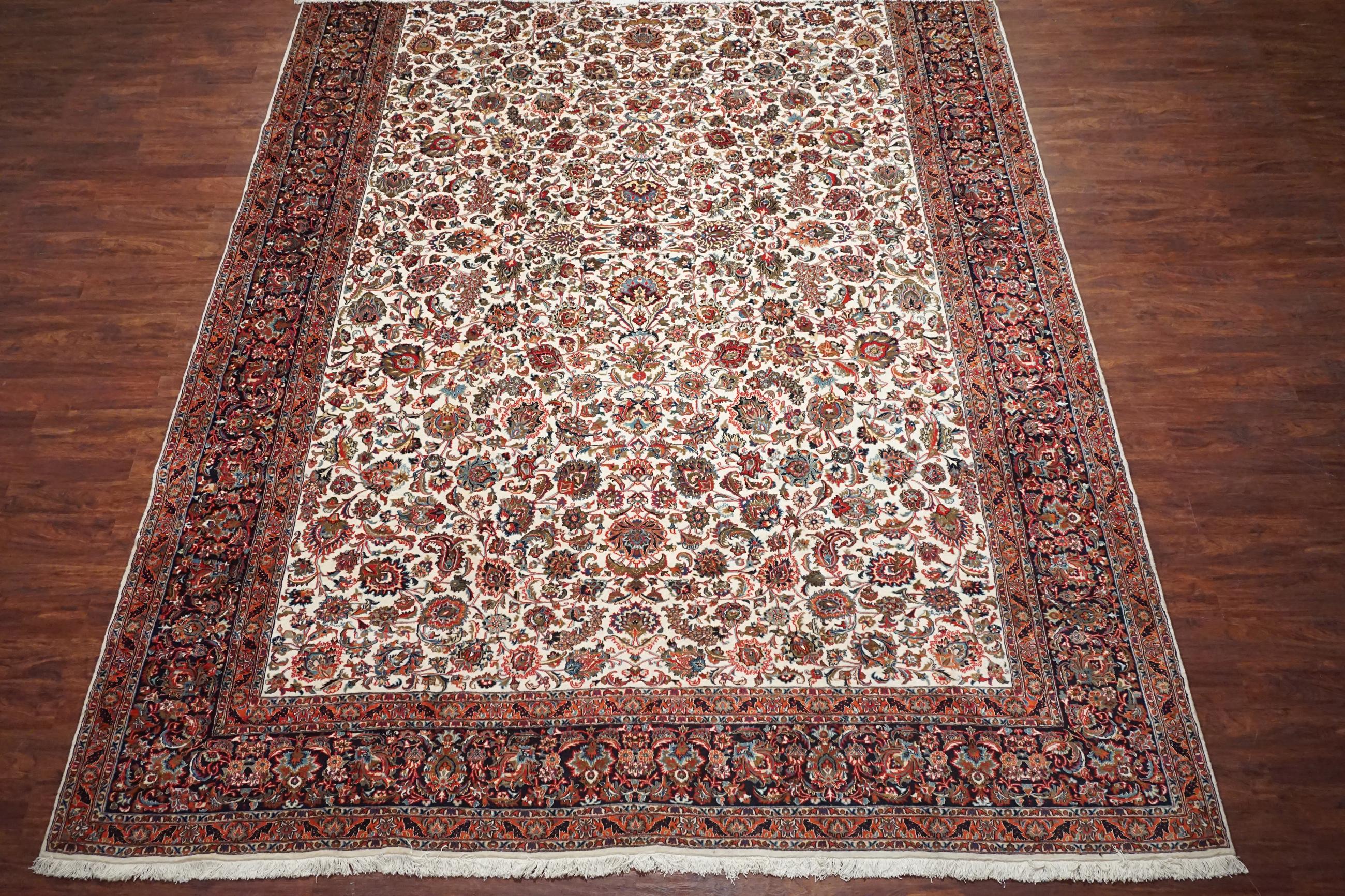 Hand-Knotted Fine Wool and Silk Persian Tabriz For Sale
