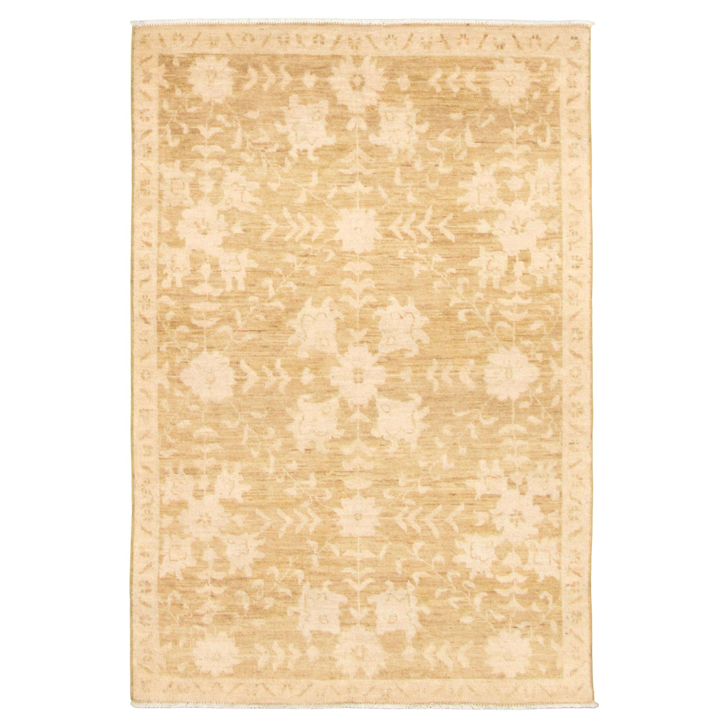 Handgeknüpfter persischer Oushak-Teppich aus feiner Wolle, neutral, 4' x 6'