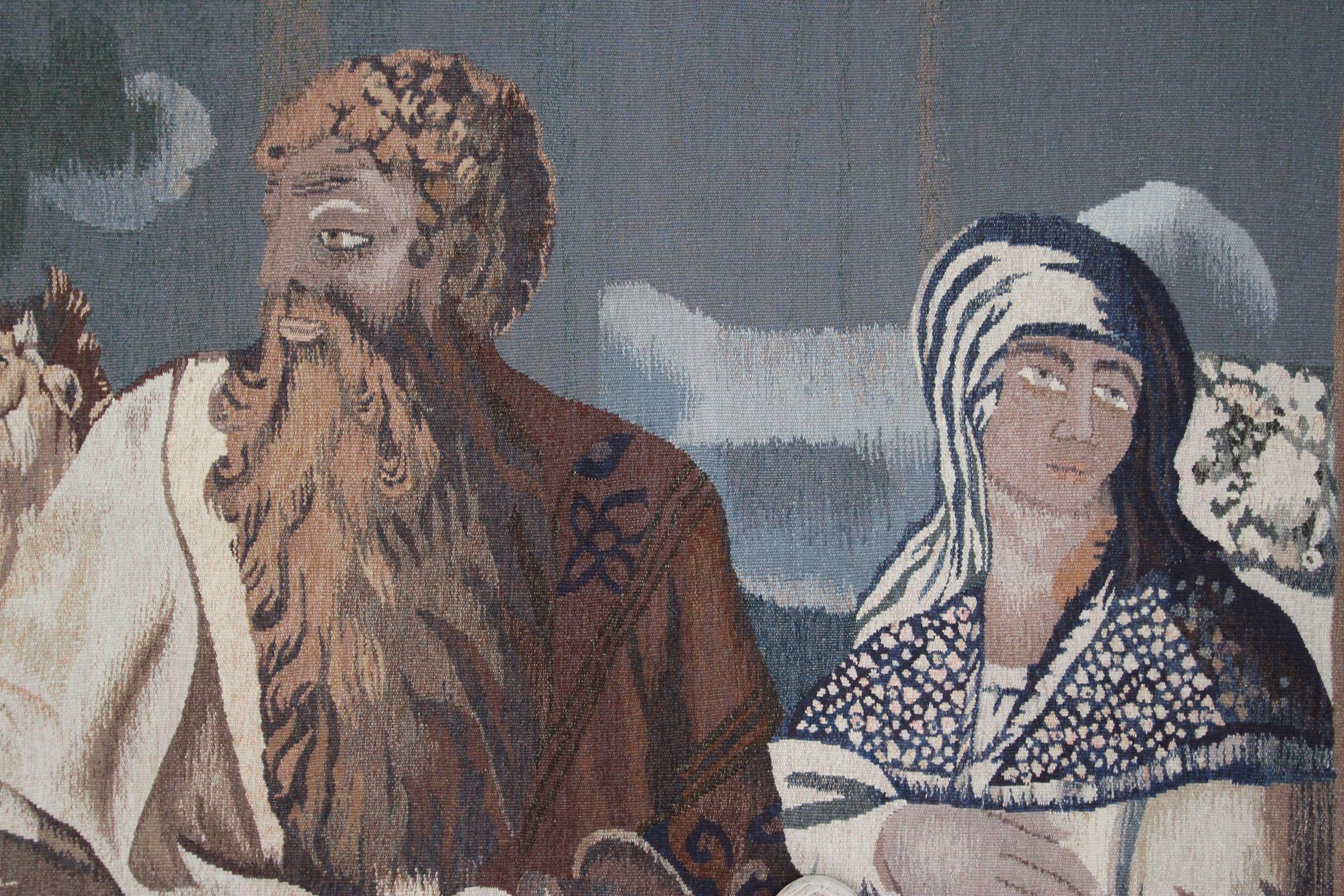 Fine Wool & Silk Tapestry Noahs Ark Vintage Handwoven Aubusson For Sale 4