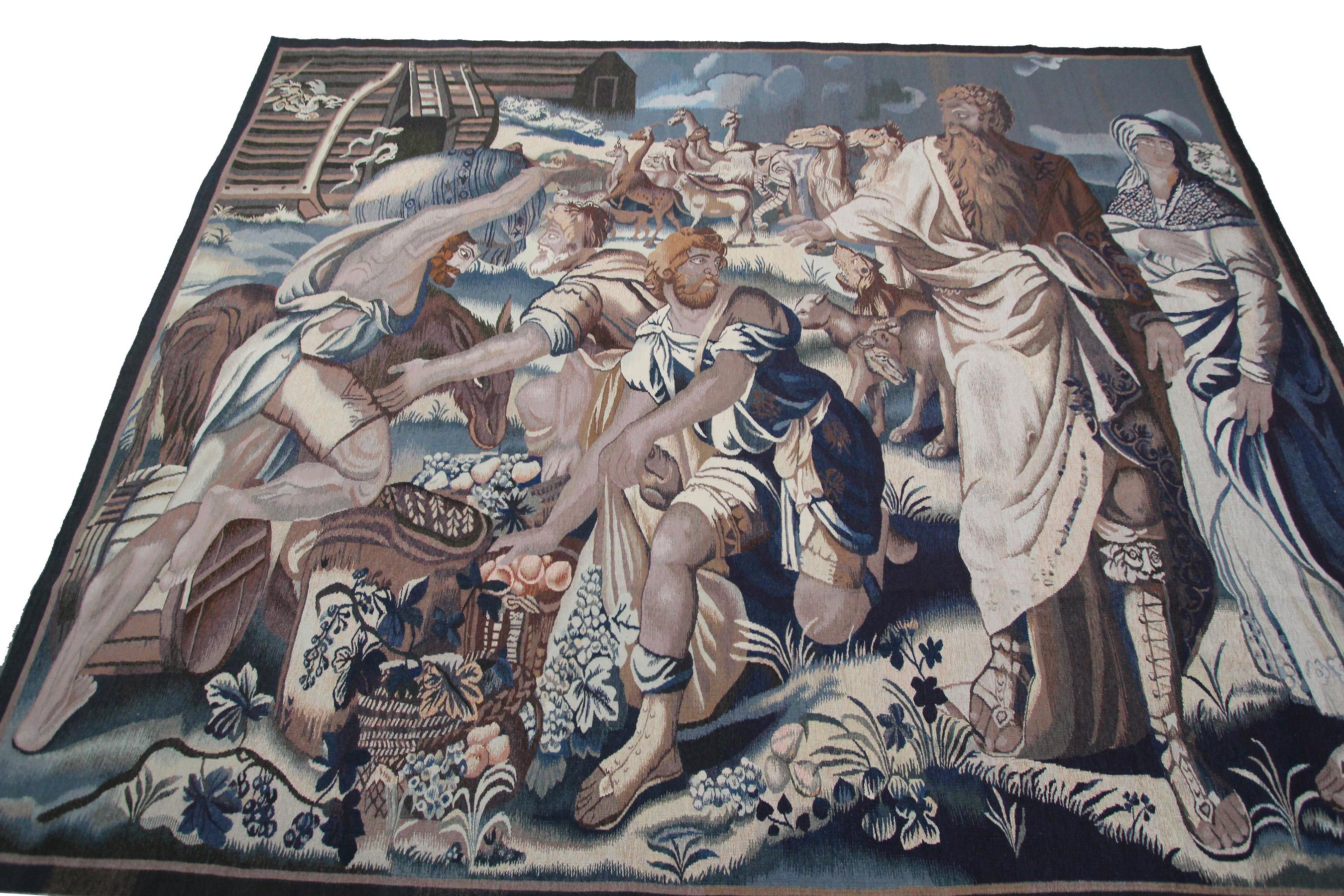 Tapisserie Laine & Soie Arche de Noé Vintage Handwoven Aubusson en vente 12