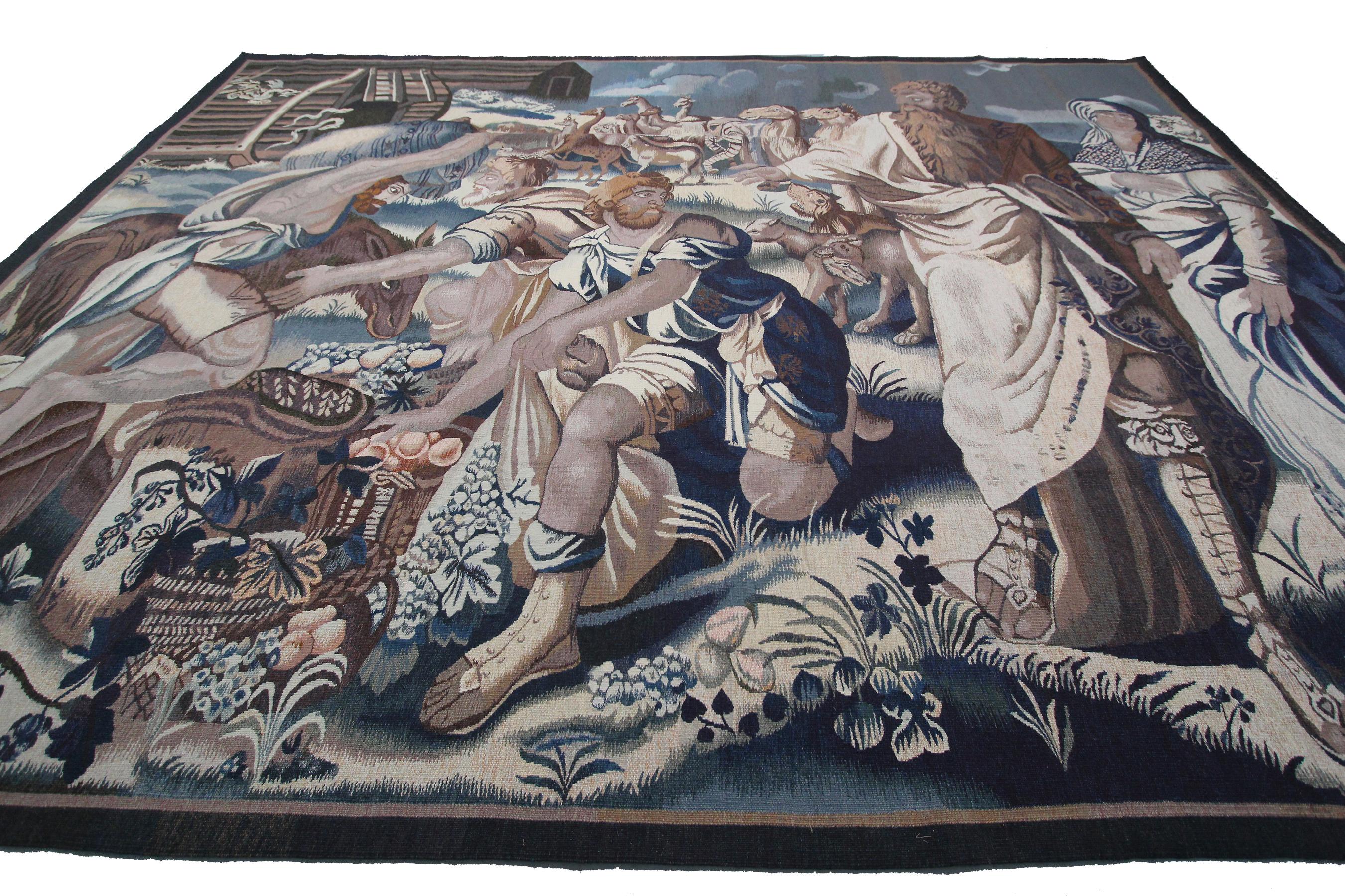 Fine Wool & Silk Tapestry Noahs Ark Vintage Handwoven Aubusson 

8x10 8' x 10'4