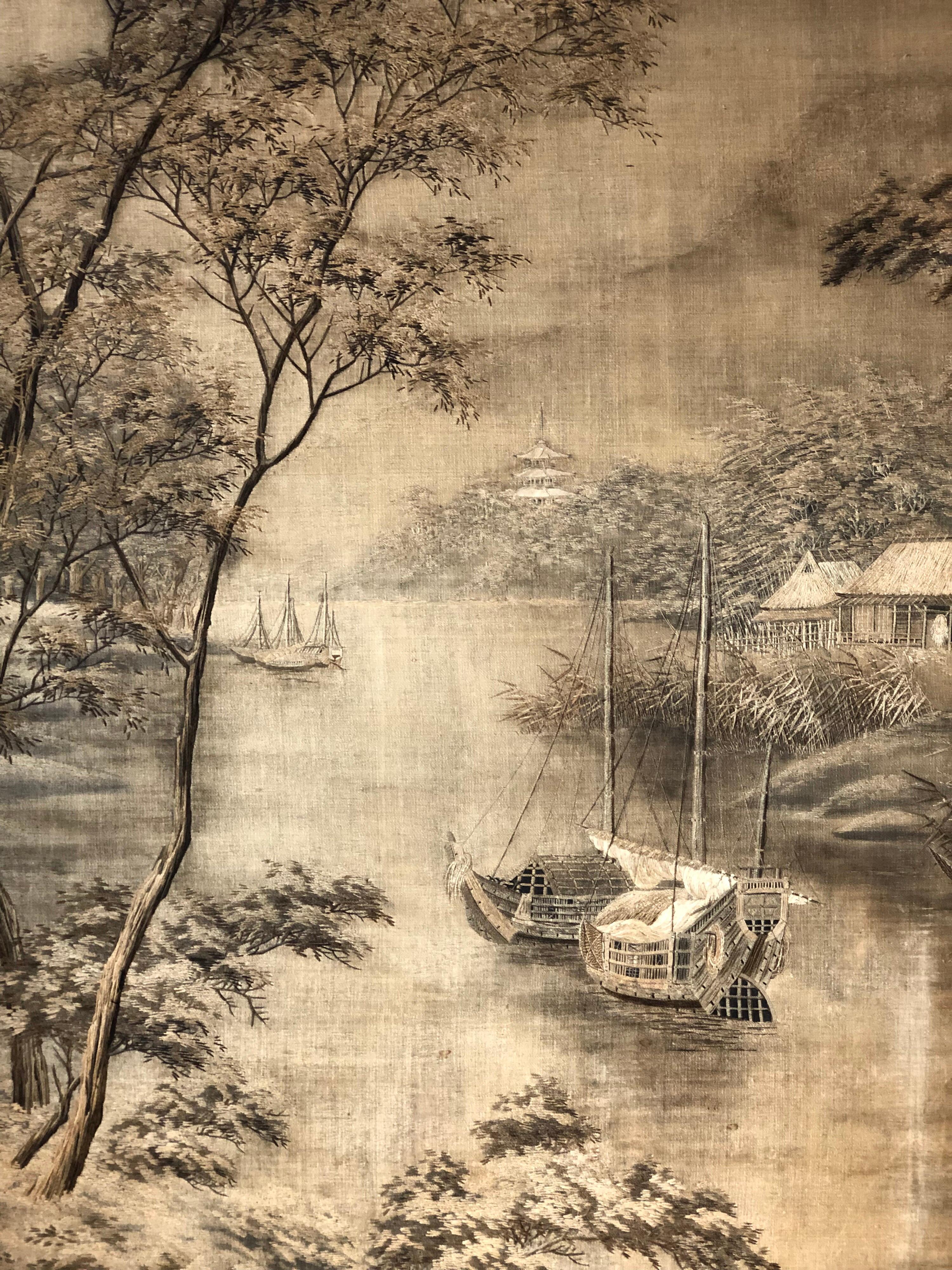 Fine Woven Embroidered Silk Handmade Chinese Tapestry, 19th Century In Good Condition In Sofia, BG