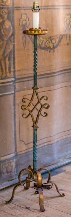 French Polychrome Wrought Iron Floor Lamp