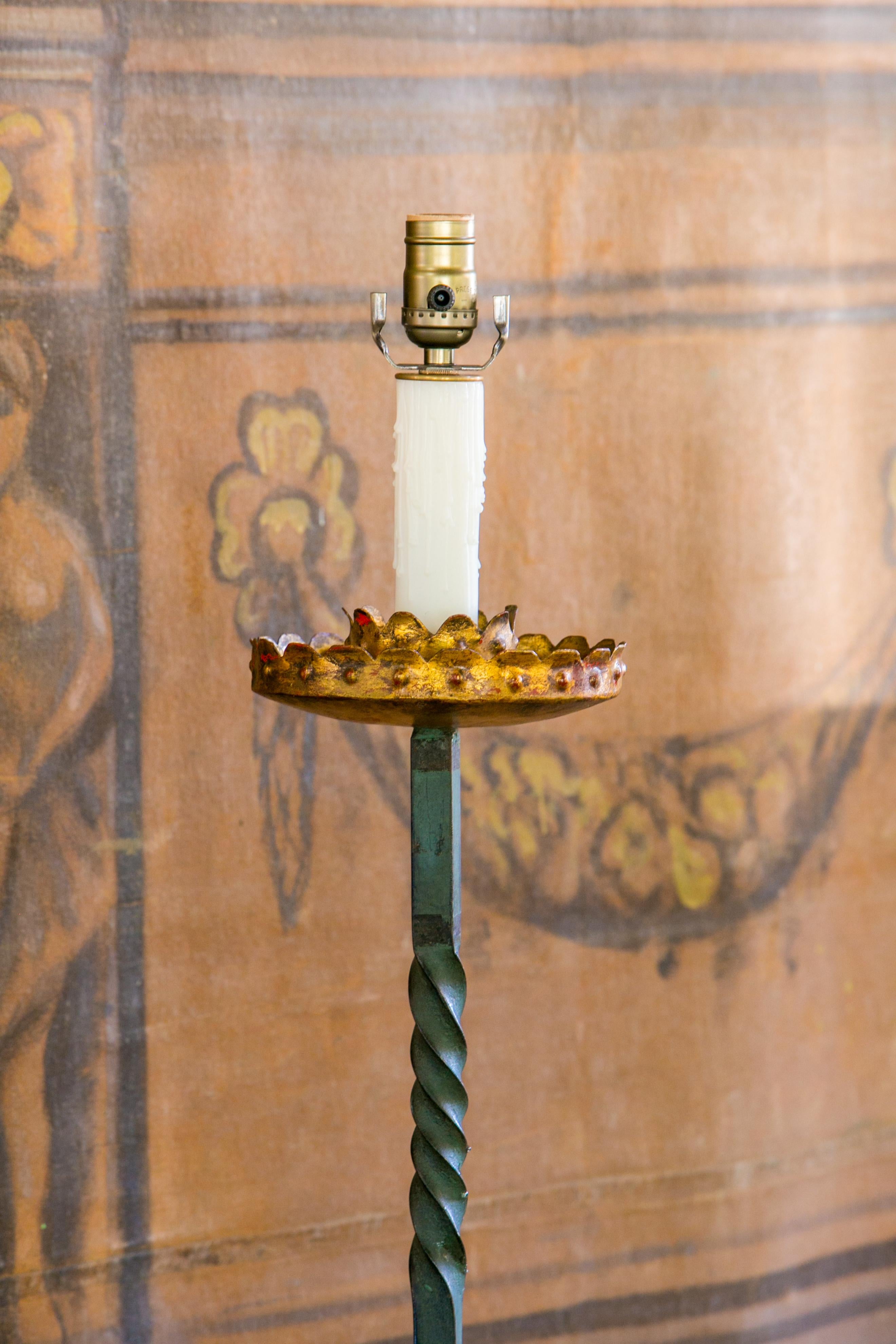 Belle Époque French Polychrome Wrought Iron Floor Lamp