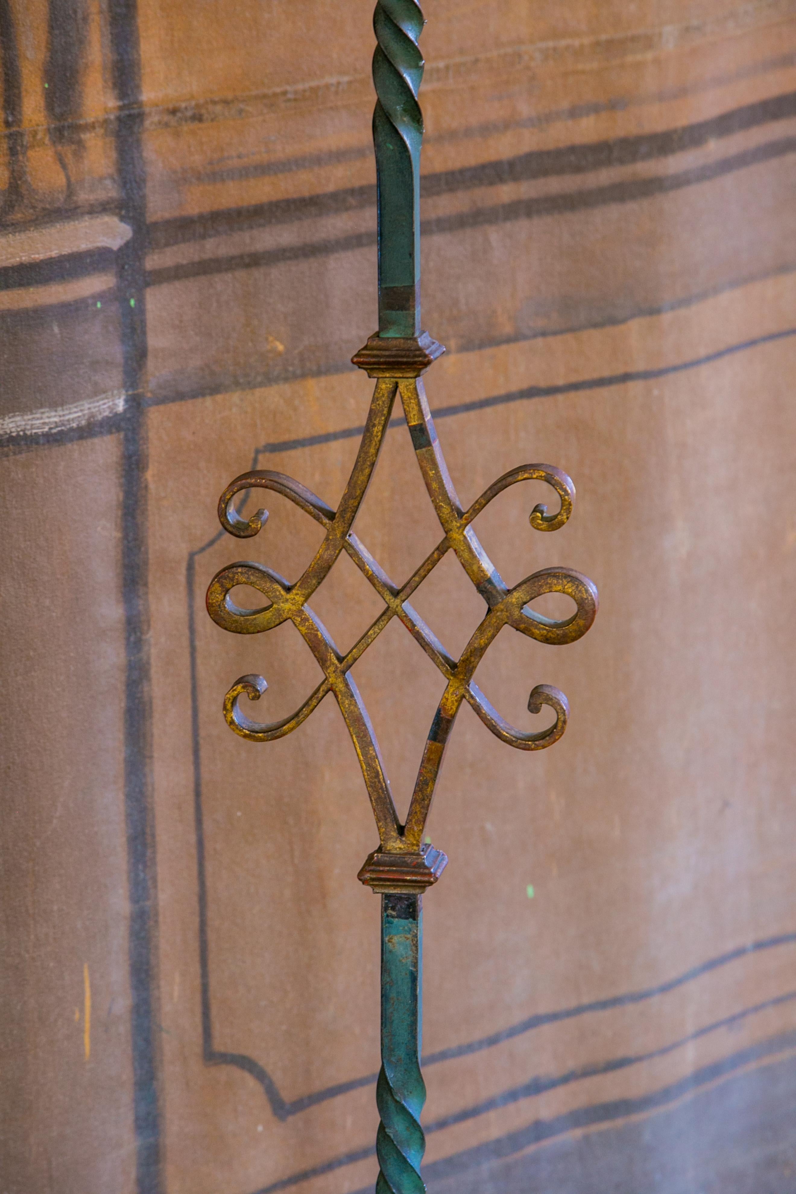 Gilt French Polychrome Wrought Iron Floor Lamp